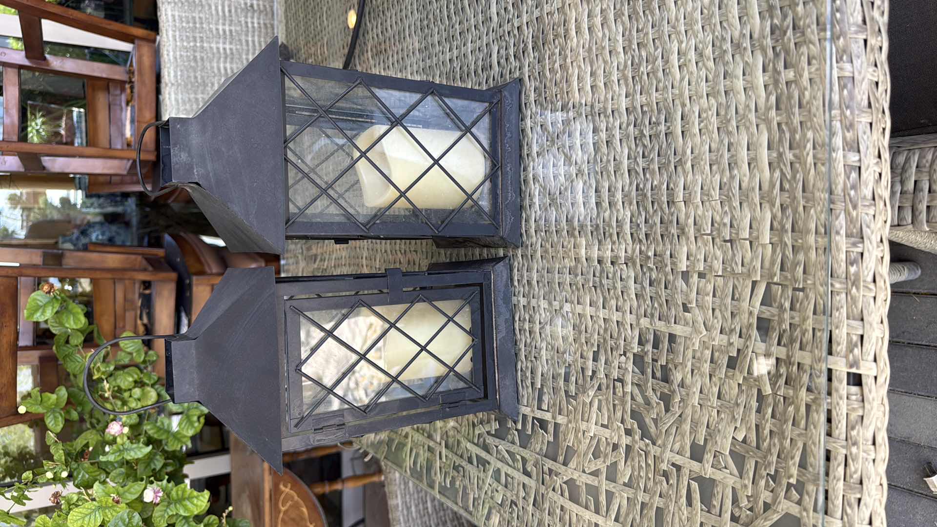 Photo 1 of 2-BLACK METAL TABLE LANTERN CANDLE HOLDERS H11”