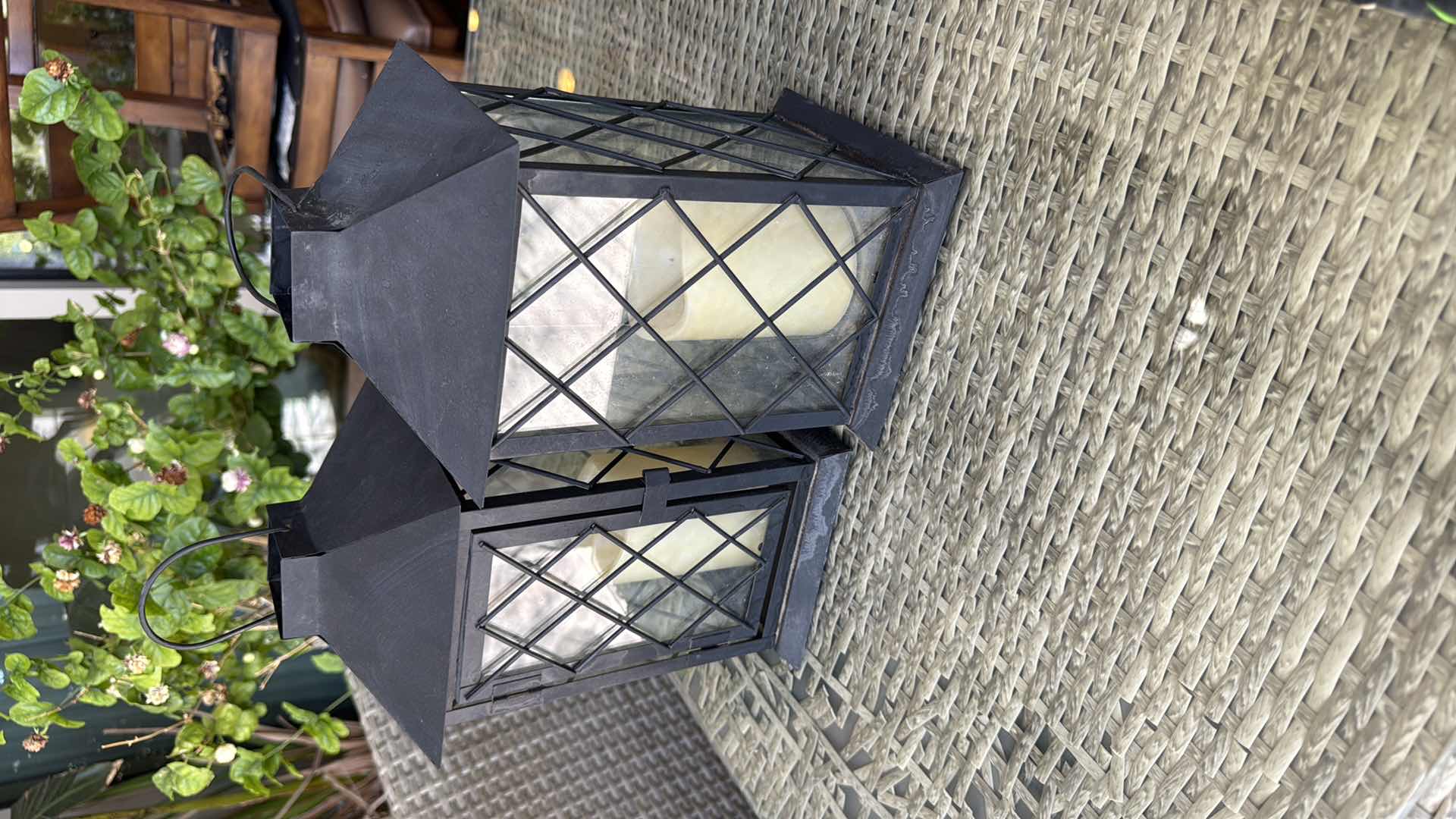 Photo 1 of 2-BLACK METAL TABLE LANTERN CANDLE HOLDERS H11”