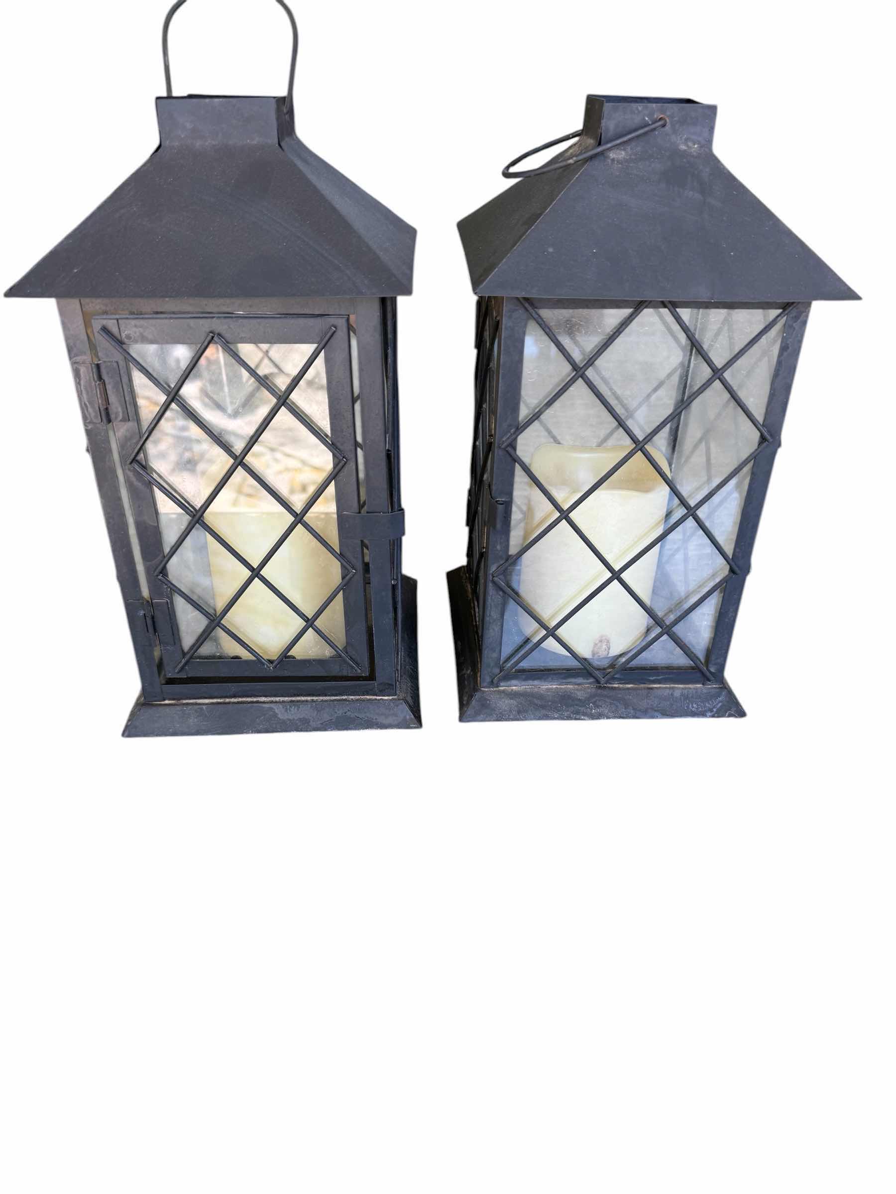 Photo 1 of 2-BLACK METAL TABLE LANTERN CANDLE HOLDERS H11”