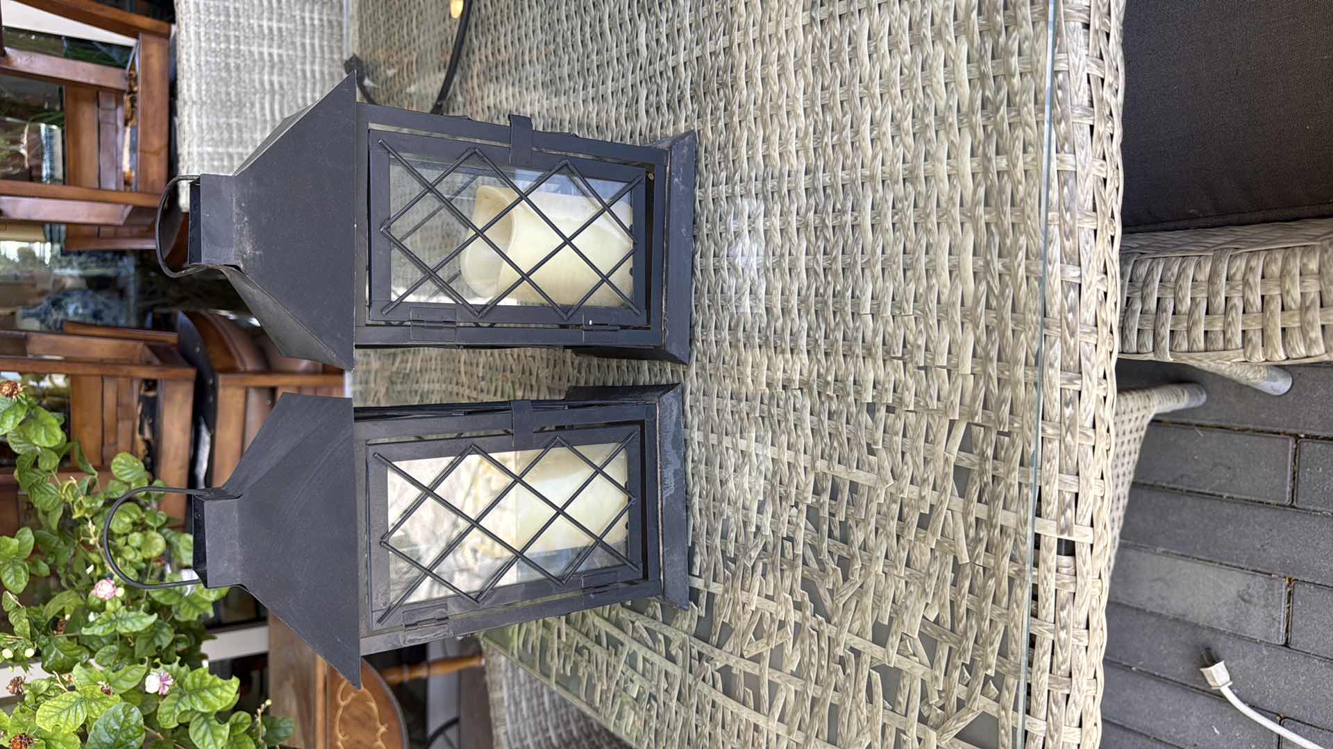 Photo 1 of 2-BLACK METAL TABLE LANTERN CANDLE HOLDERS H11”
