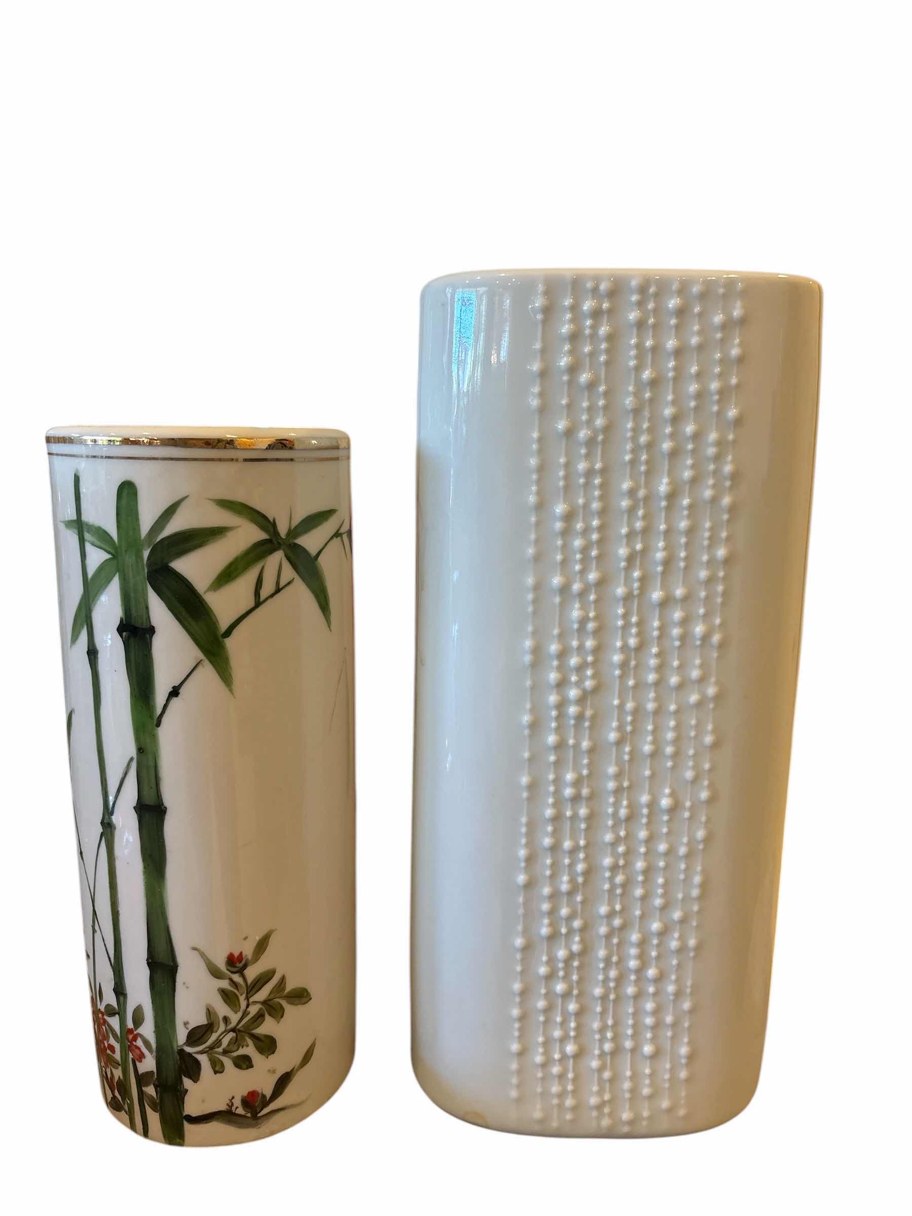 Photo 1 of (2)PCS CREAM & BAMBOO VASE H10.25”