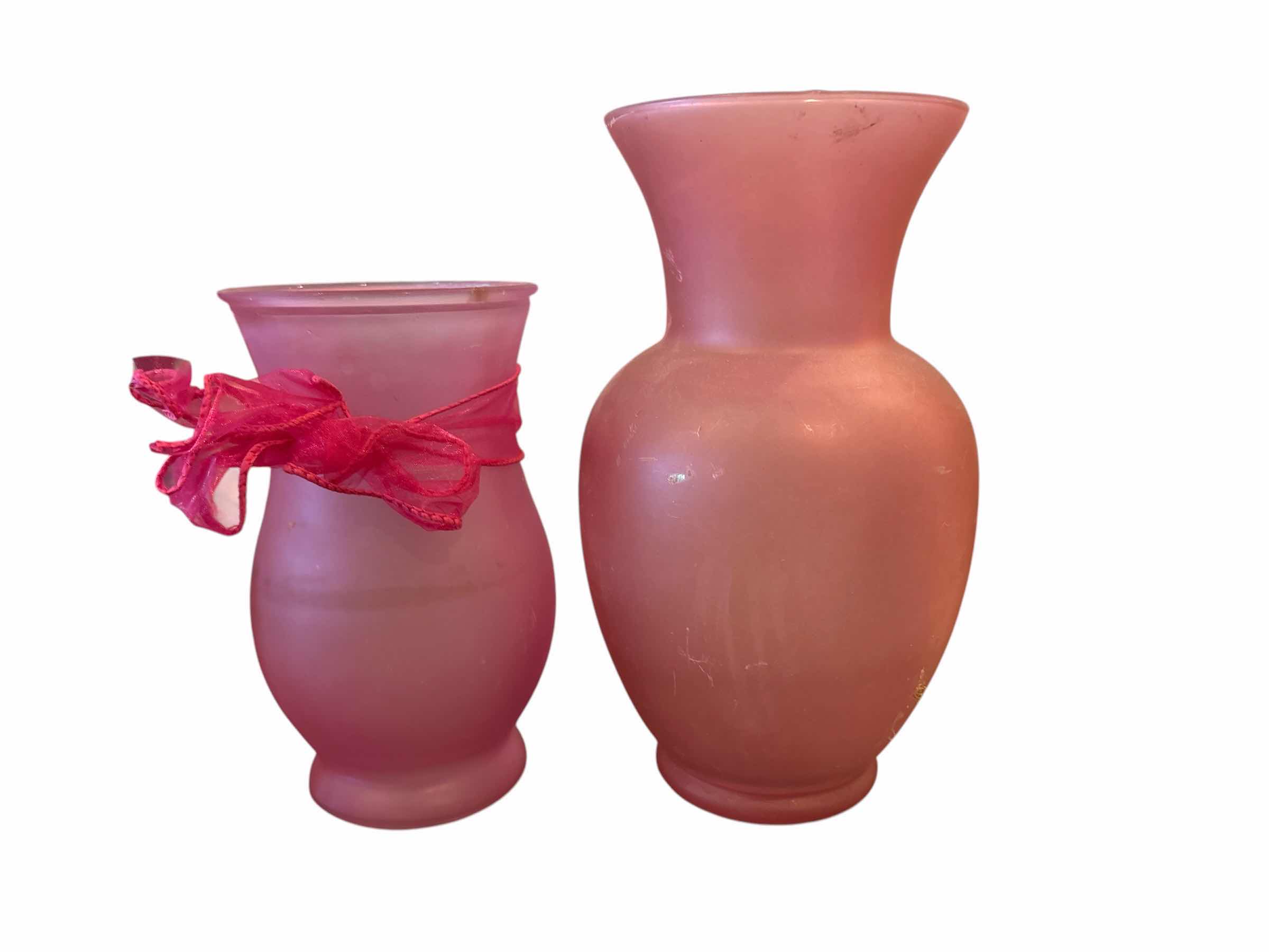Photo 1 of (2)PCS FROSTED PINK VASES H9”