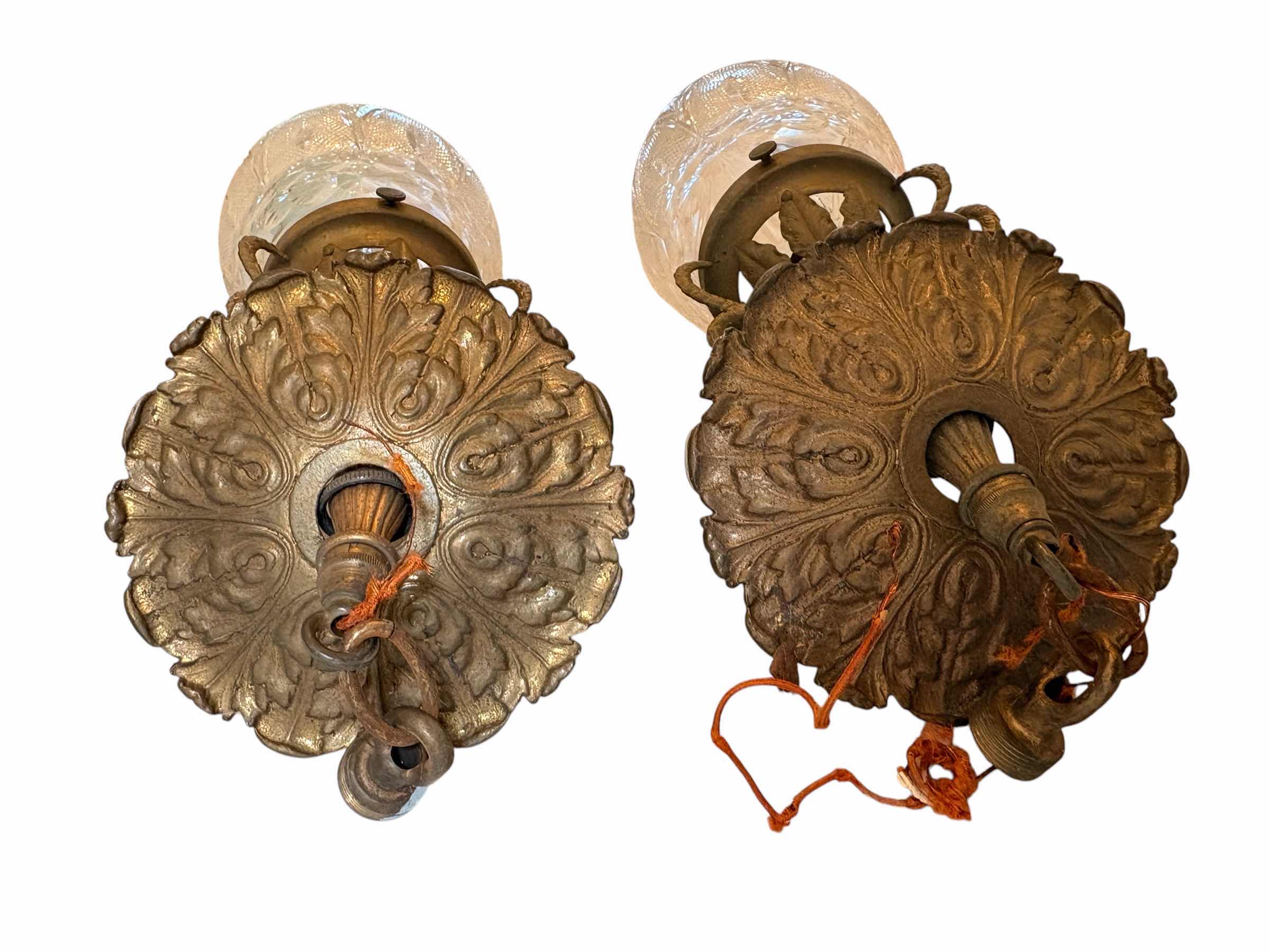 Photo 1 of ANTIQUE BRASS VICTORIAN WALL SCONCES H20”