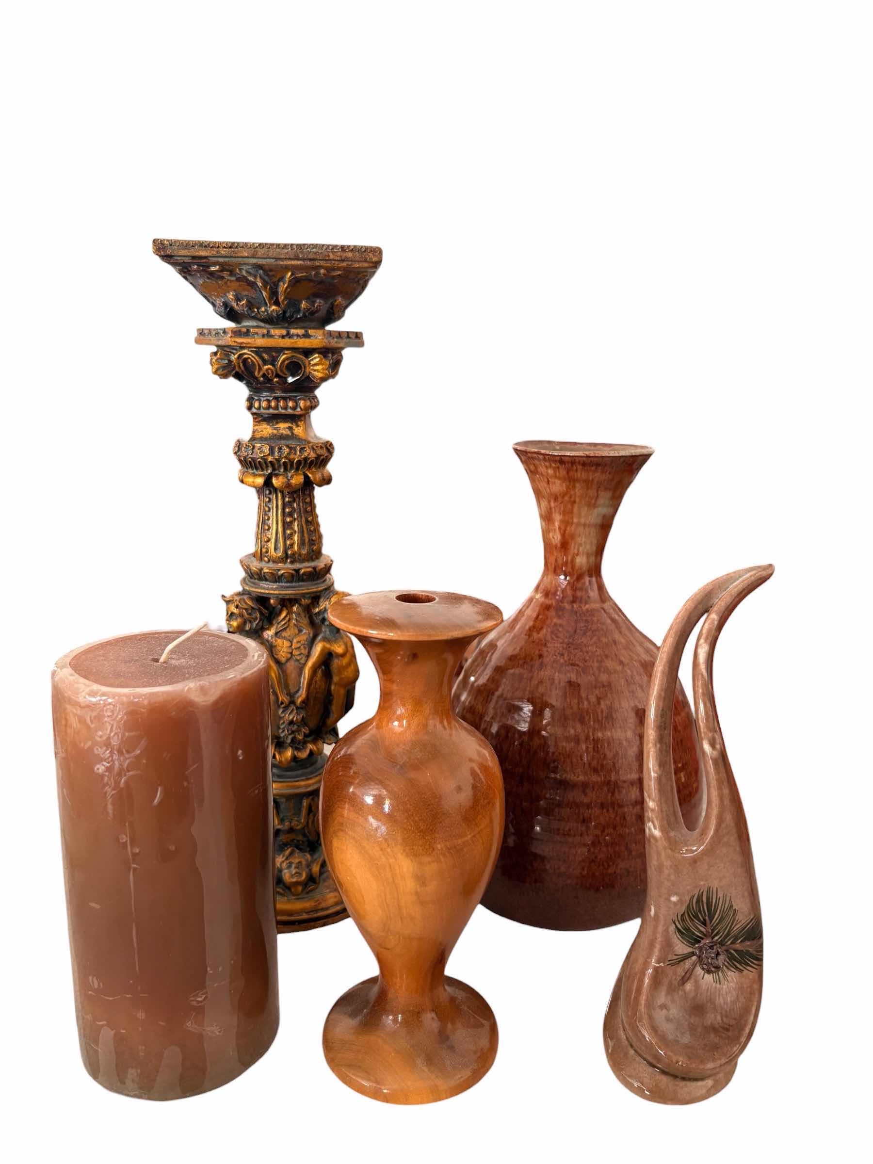 Photo 1 of (5)PCS ORNATE CANDLE HOLDERS & CERAMIC VASE H12”