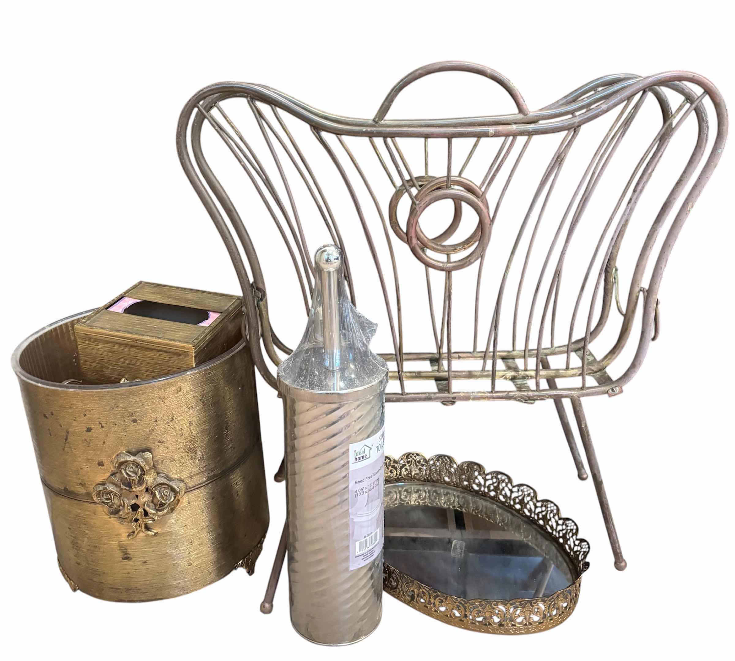 Photo 1 of BATHROOM DECOR: MAGAZINE RACK, TRASH CAN, NIP TOILET BRUSH & TISSUE BOX COVER