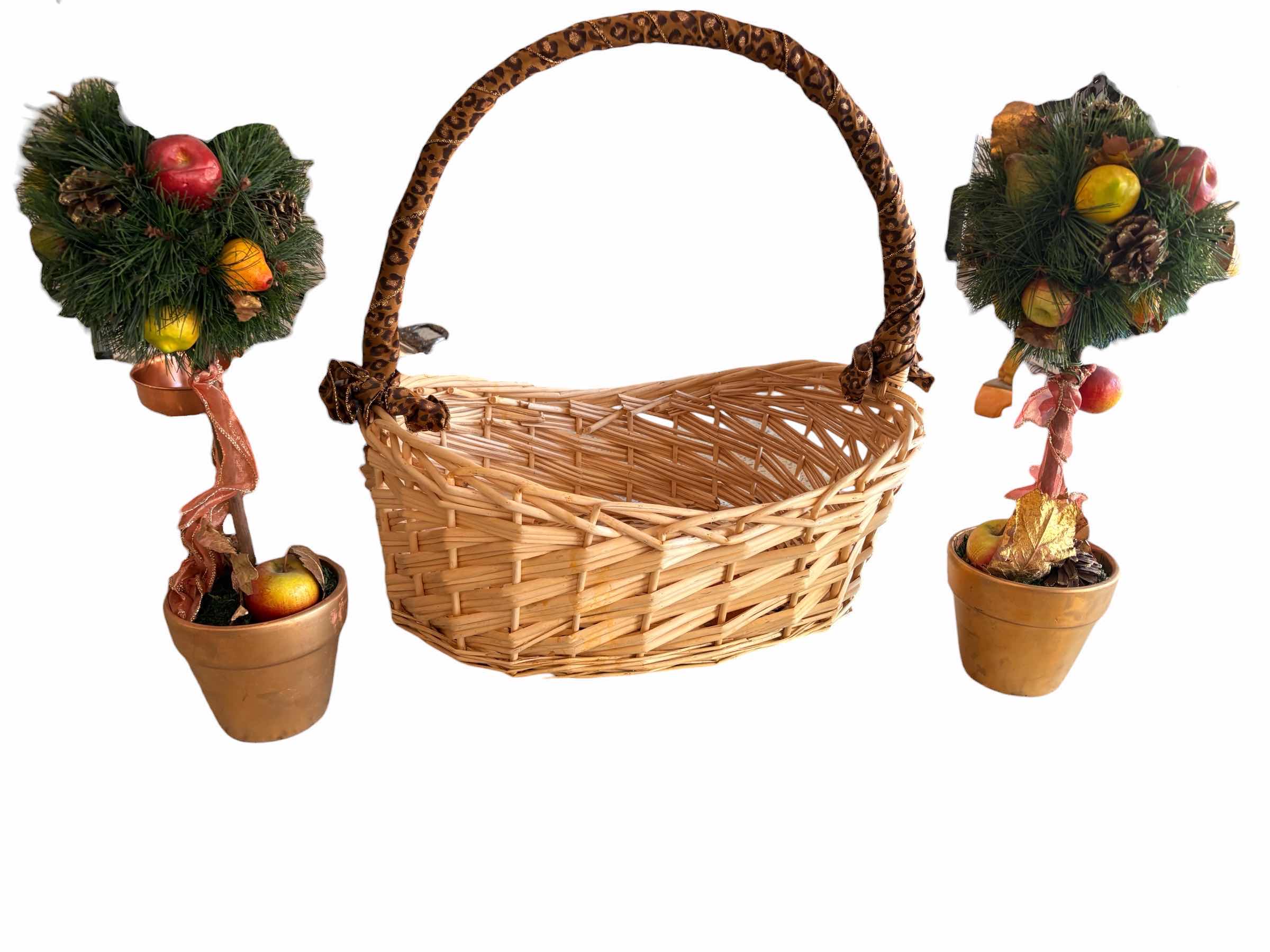 Photo 1 of (3)PCS WILLOW WICKER BASKET & FAUX APPLE TREES H21”