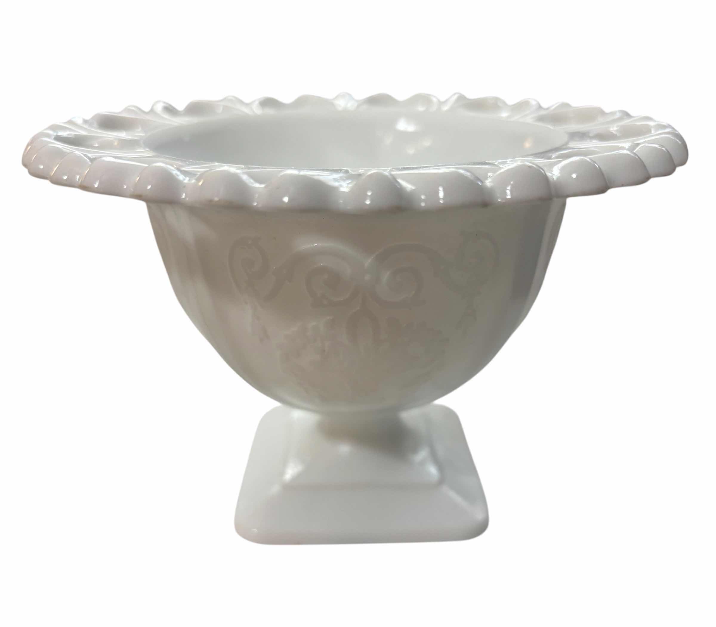Photo 1 of FENTON GLASS TOP HAT, COMPOTE DISH & BABY CRADLE MILK GLASS