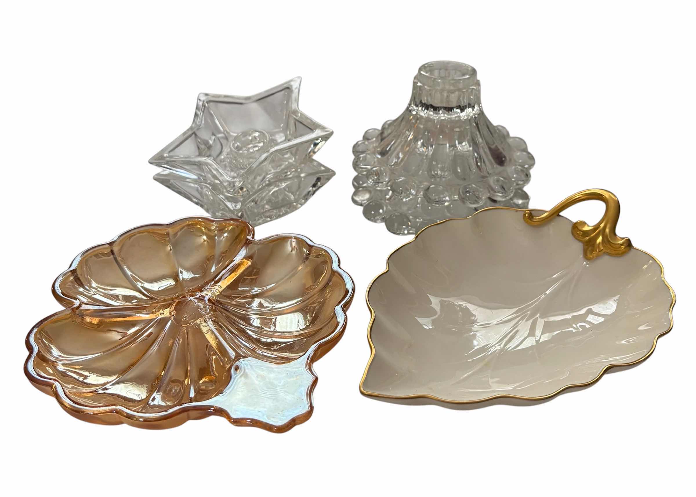 Photo 1 of VINTAGE DISHES (2) & CANDLE STICK HOLDERS (2)