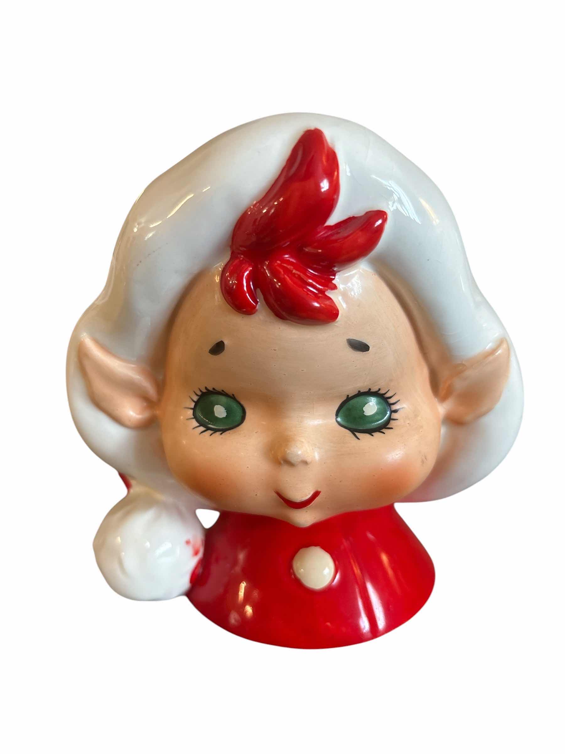 Photo 1 of VINTAGE LEFTON ELF PIXIE BIG EARS GREEN EYES HEAD VASE CHRISTMAS #2914 H5” $145