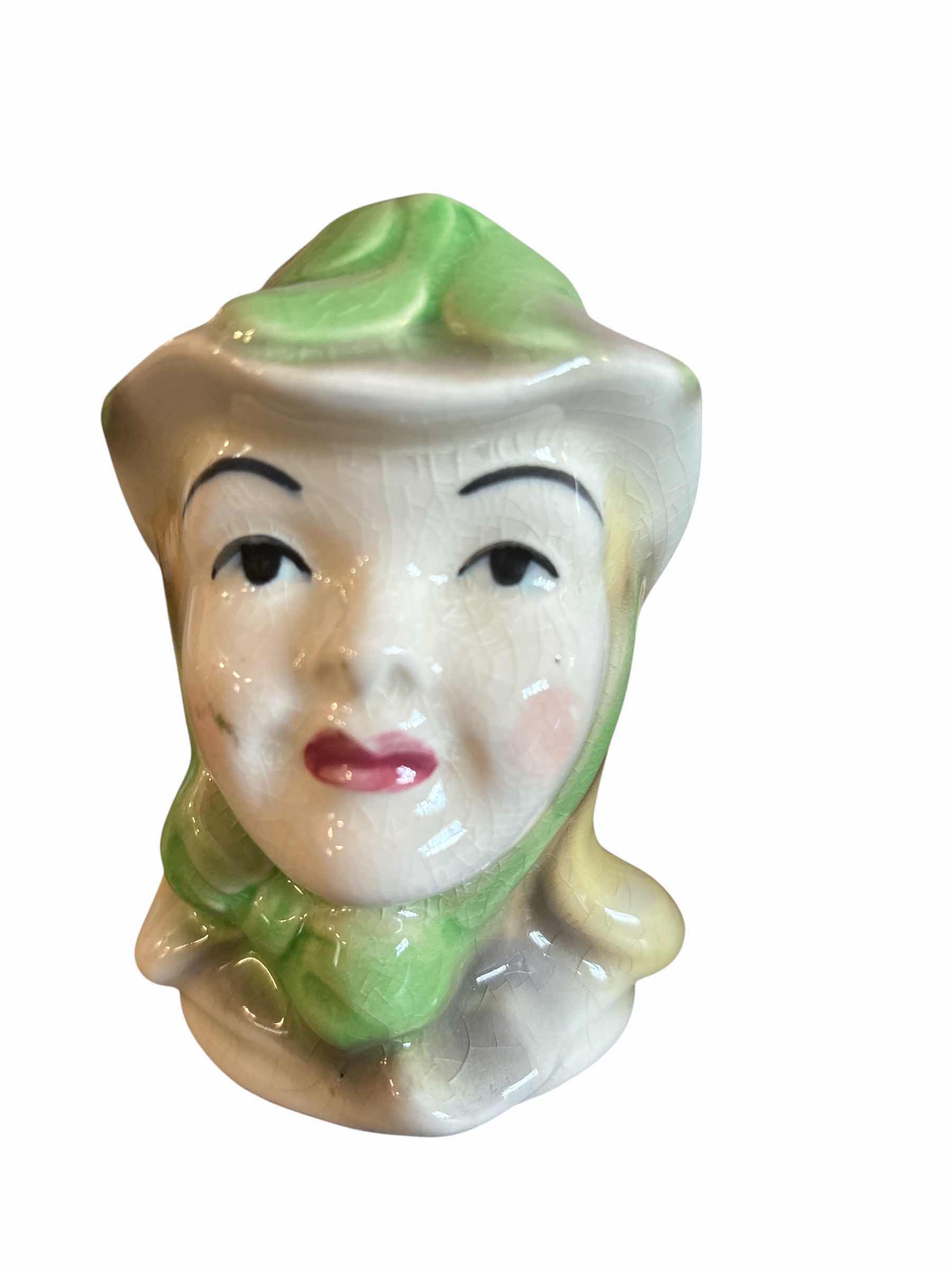 Photo 1 of VINTAGE GREEN JESTER HEAD VASE H4.25”