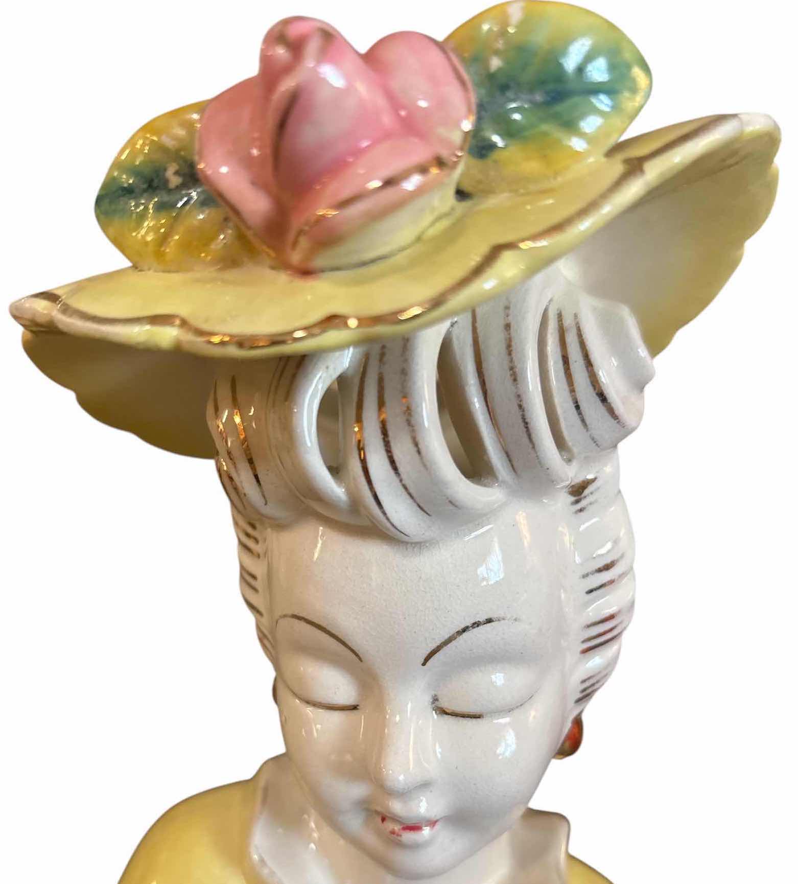 Photo 1 of VINTAGE LEFTON SCARLETT LADY HEAD VASE YELLOW W ROSE H6.5”