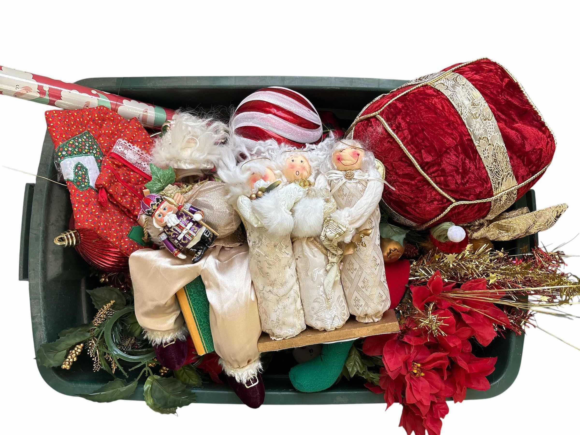 Photo 1 of LARGE CONTAINER OF CHRISTMAS DECOR- ORNAMENTS,GARLAND, ANGELS & MORE