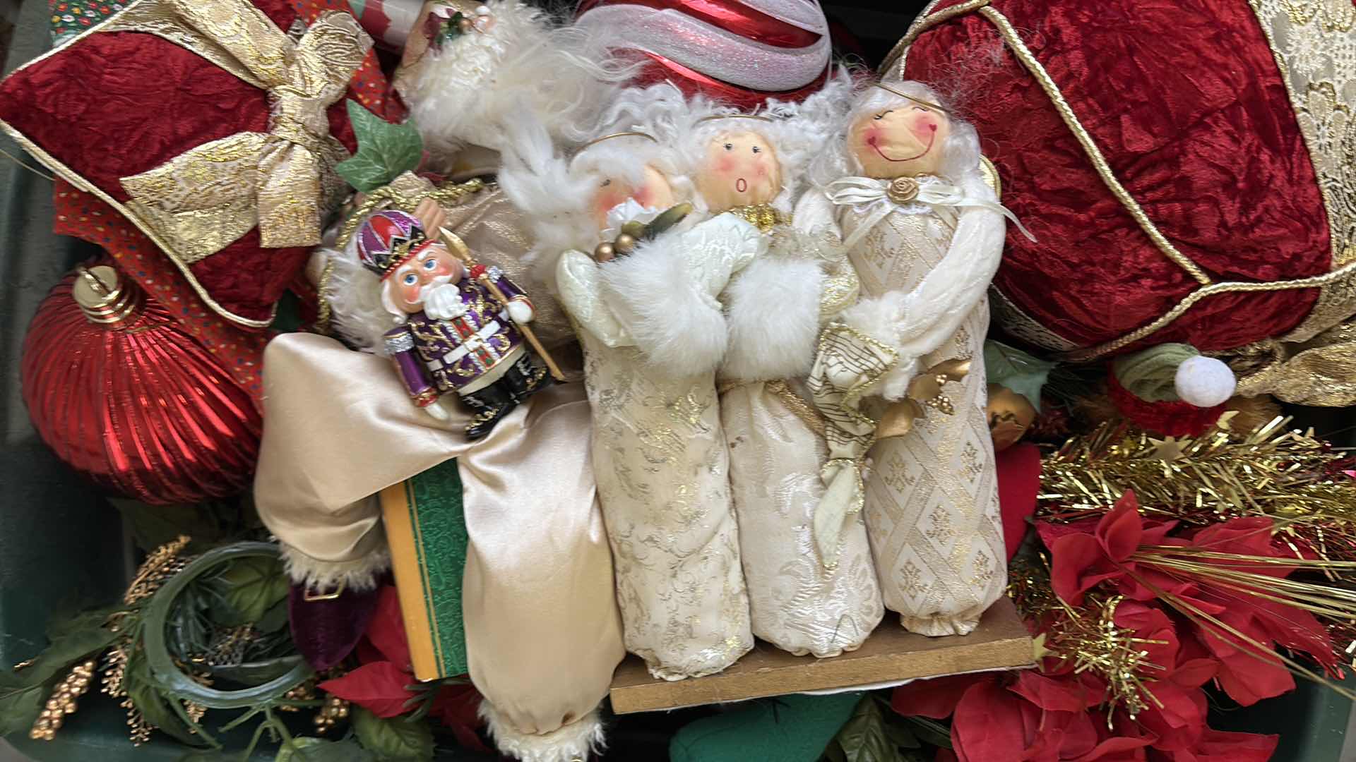 Photo 1 of LARGE CONTAINER OF CHRISTMAS DECOR- ORNAMENTS,GARLAND, ANGELS & MORE