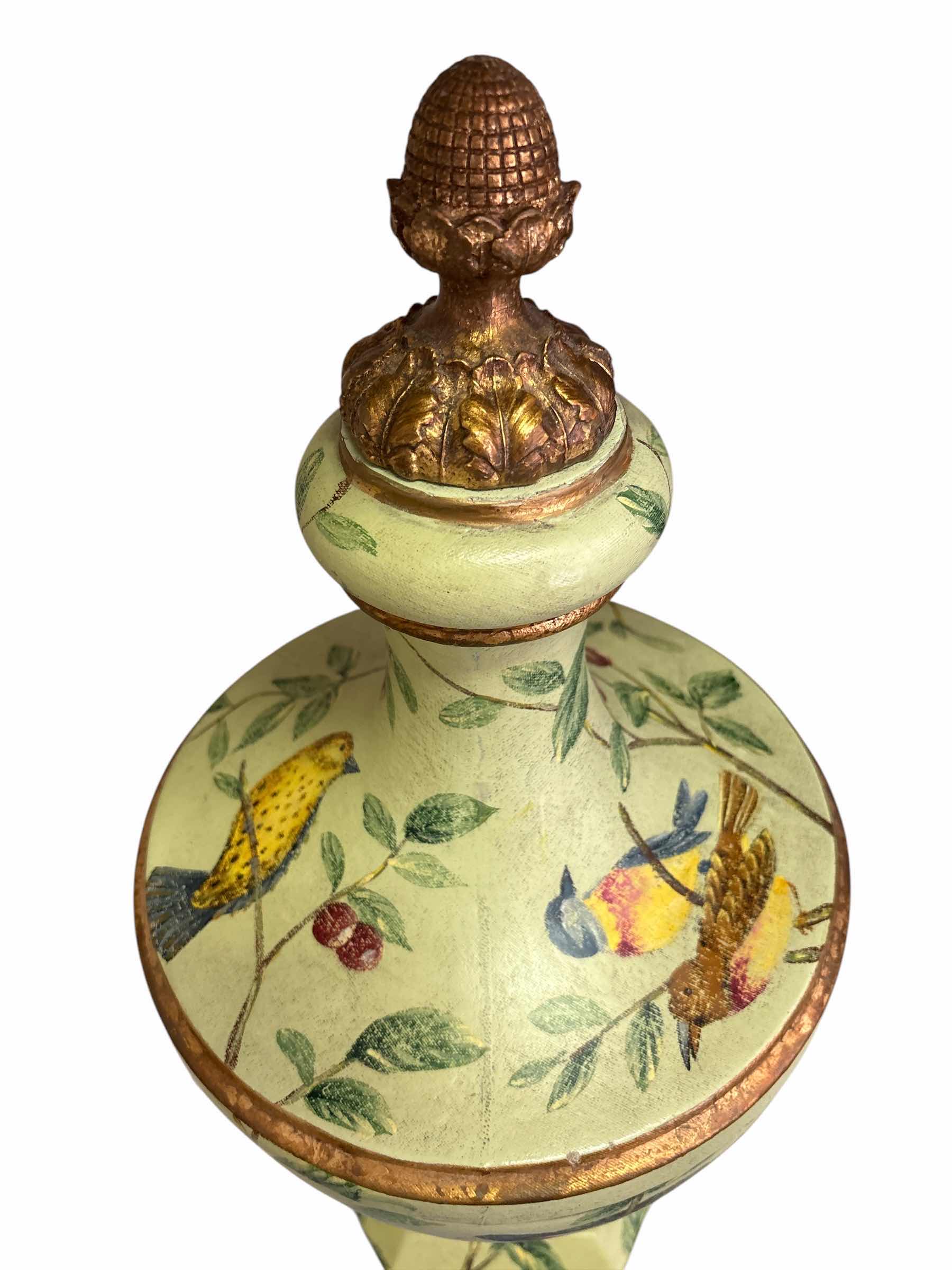 View 2 of ORIOLE BIRD & FLORAL HINGED TEMPLE JAR H20”