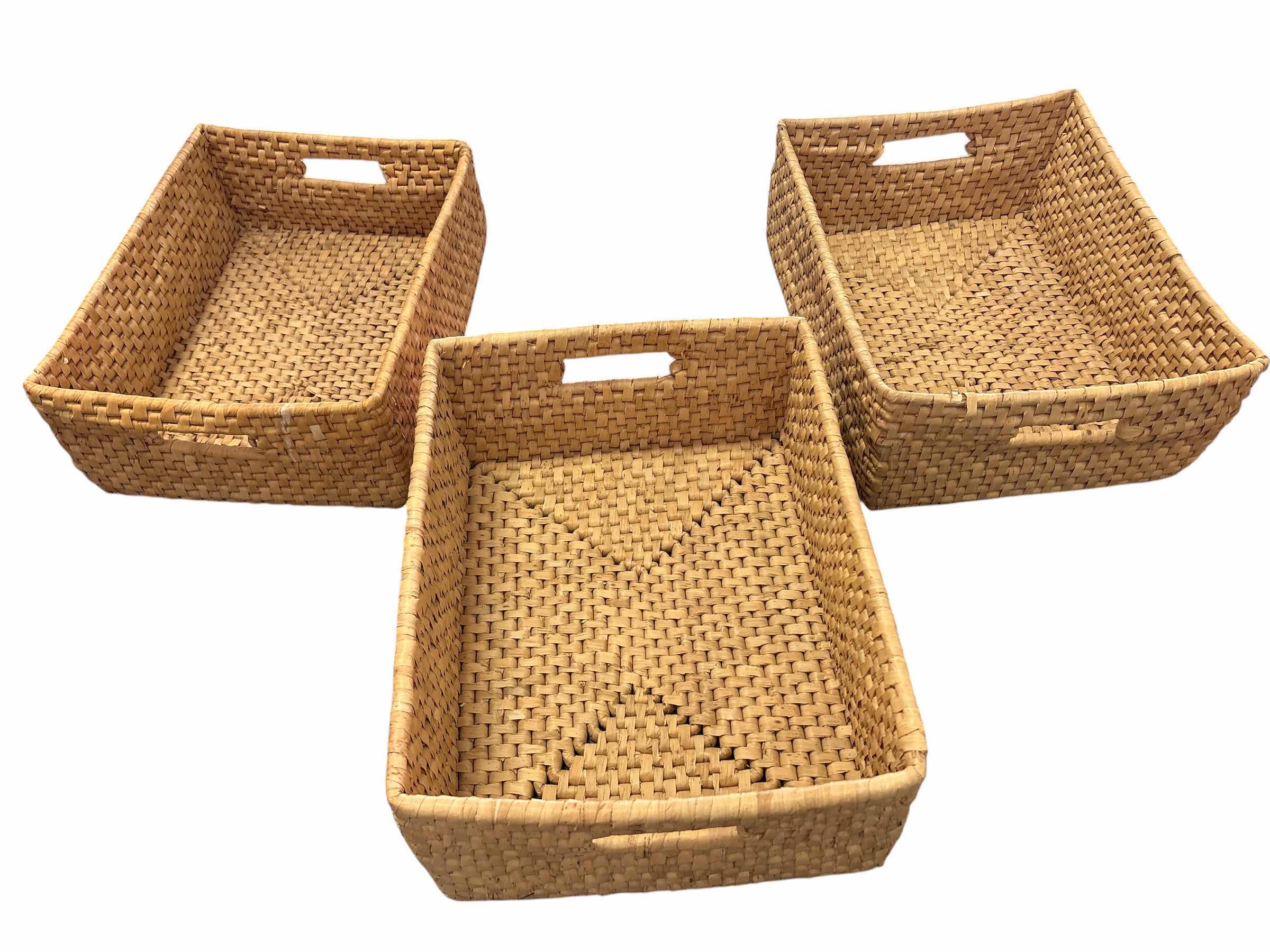 Photo 1 of (3)PCS RATTAN STORAGE BASKETS 16.5”X12.5”H6”