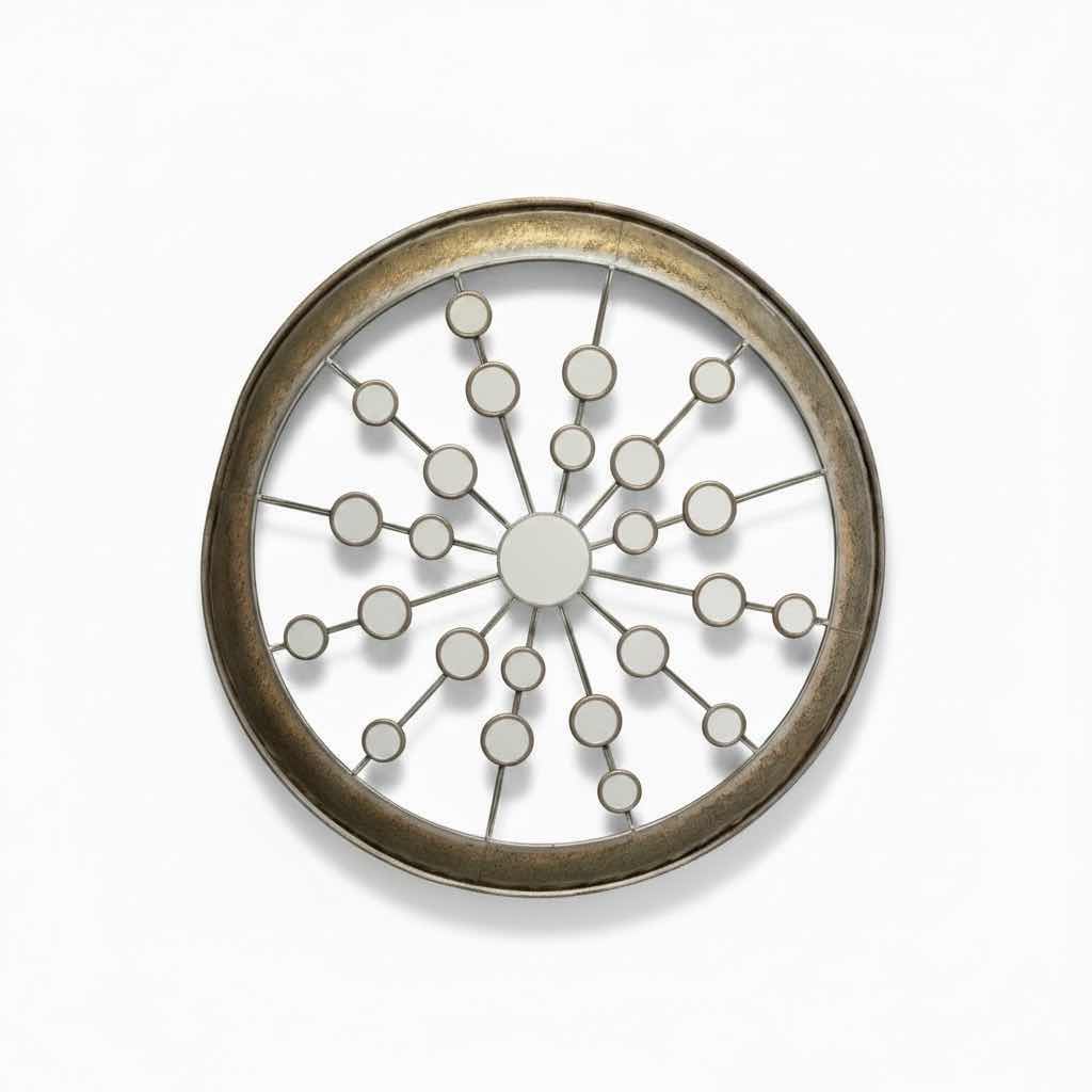 Photo 1 of VINTAGE ROUND WALL MIRROR W GOLD TONE METAL FRAME 30.5”