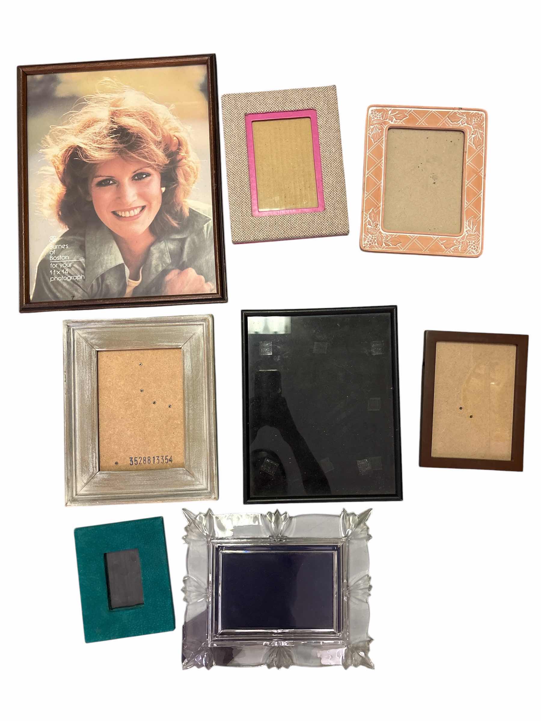Photo 1 of (8)PCS VINTAGE PICTURE FRAMES-INCLUDING NEIMAN MARCUS VELVET GREEN FRAME TALLEST H15”