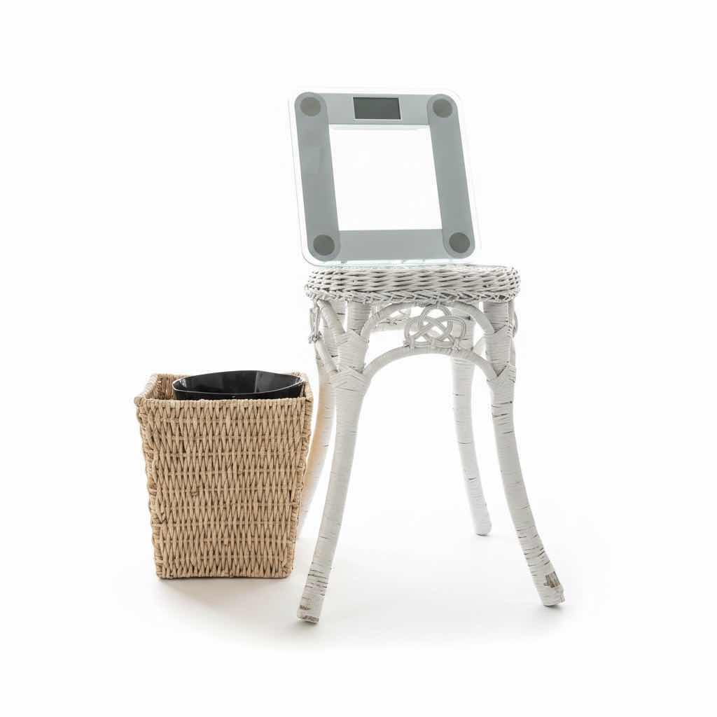 Photo 1 of WICKER STOOL, TRASH CANS (2) & BATHROOM SCALE
