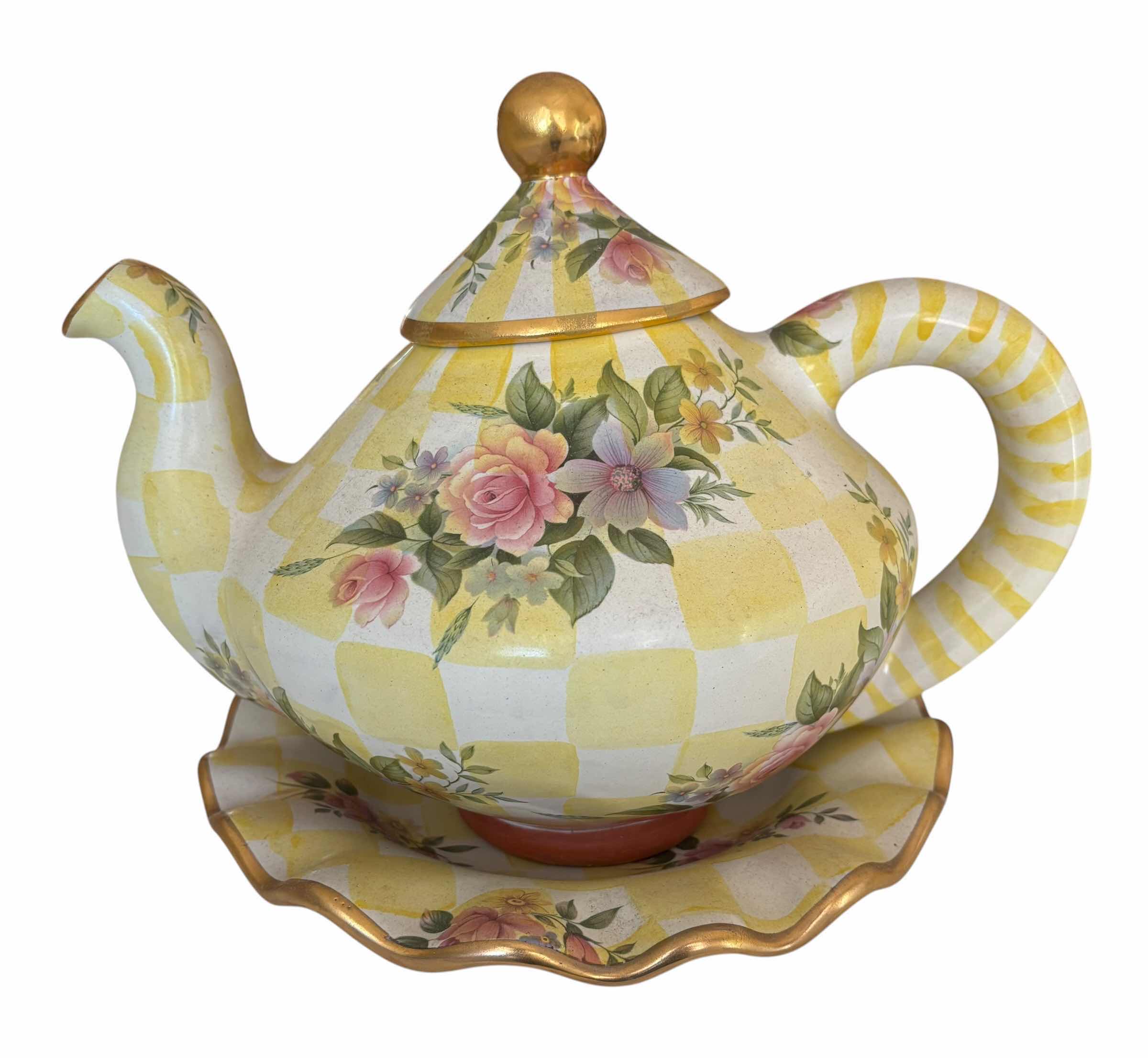 Photo 1 of MACKENZIE-CHILDS LEMON CURD PATTERN TEAPOT & MATCHING SAUCER