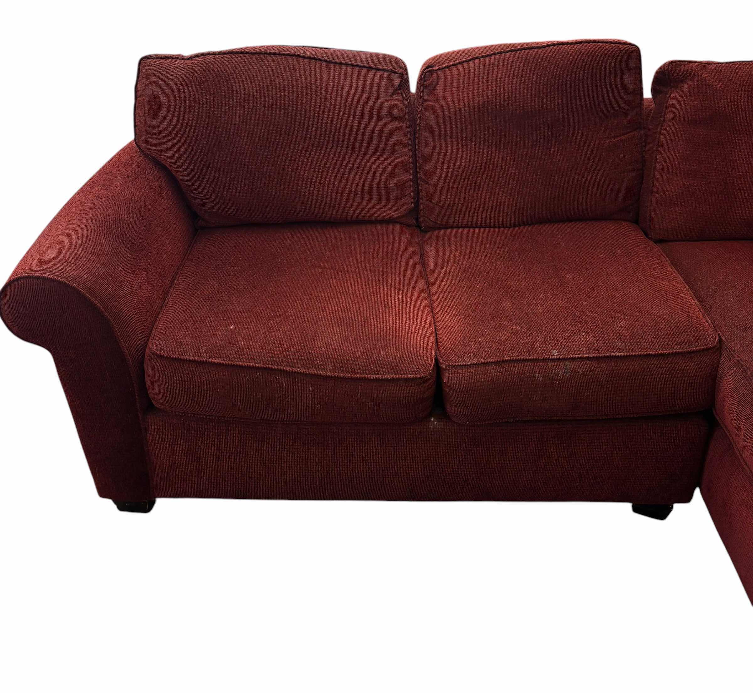 Photo 1 of RED UPHOLSTERED CHAISE SECTIONAL SOFA 37” X 92” X 35”H