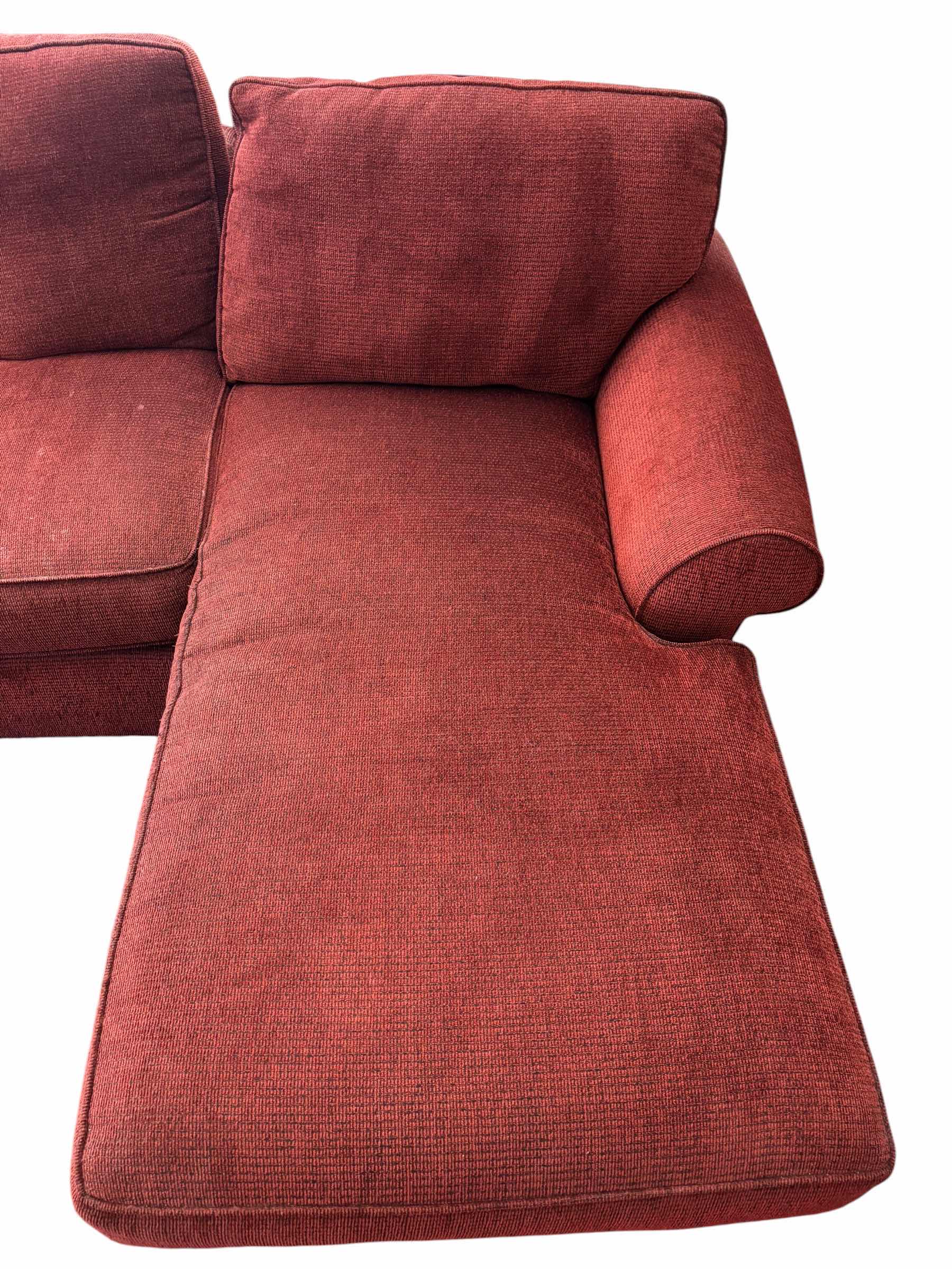 Photo 1 of RED UPHOLSTERED CHAISE SECTIONAL SOFA 37” X 92” X 35”H