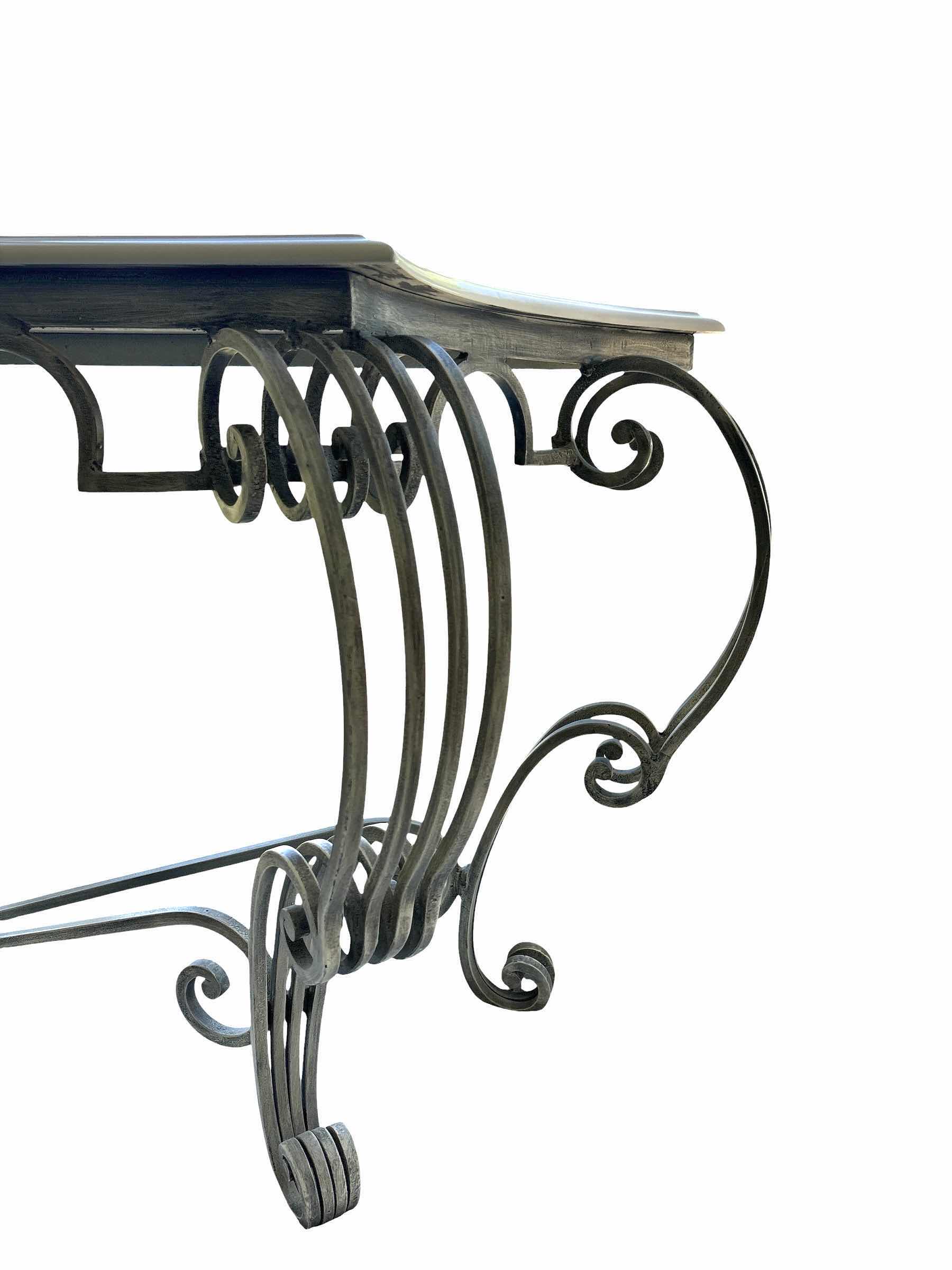 Photo 1 of FRENCH SCROLL WROUGHT IRON CONSOLE TABLE W CREAM COLOR TOP 67”X16.5”H28”
