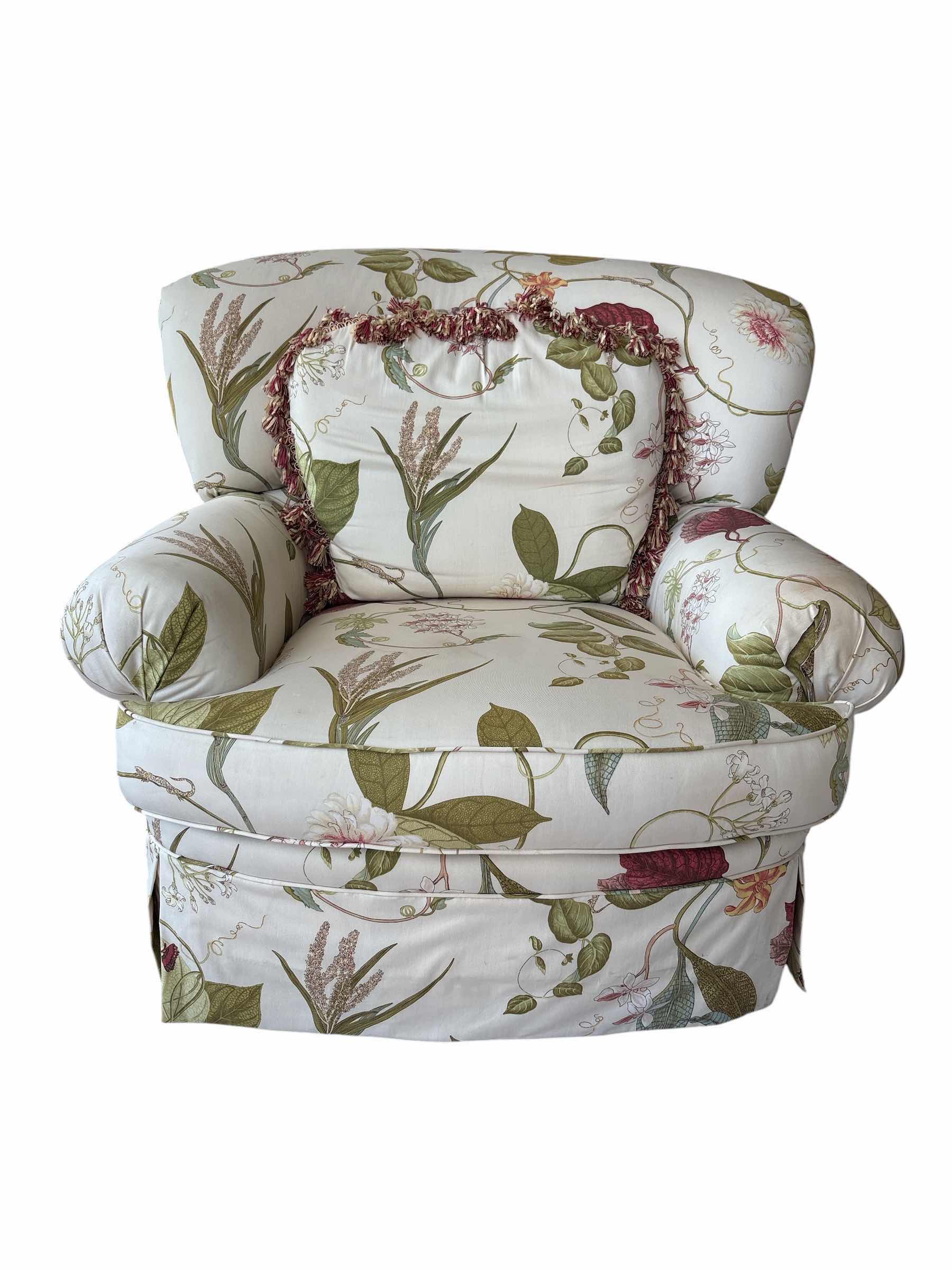 Photo 1 of VINTAGE ARMCHAIR W FLORAL CHINTZ FABRIC AND MATCHING SKIRTED BASE H33” $625