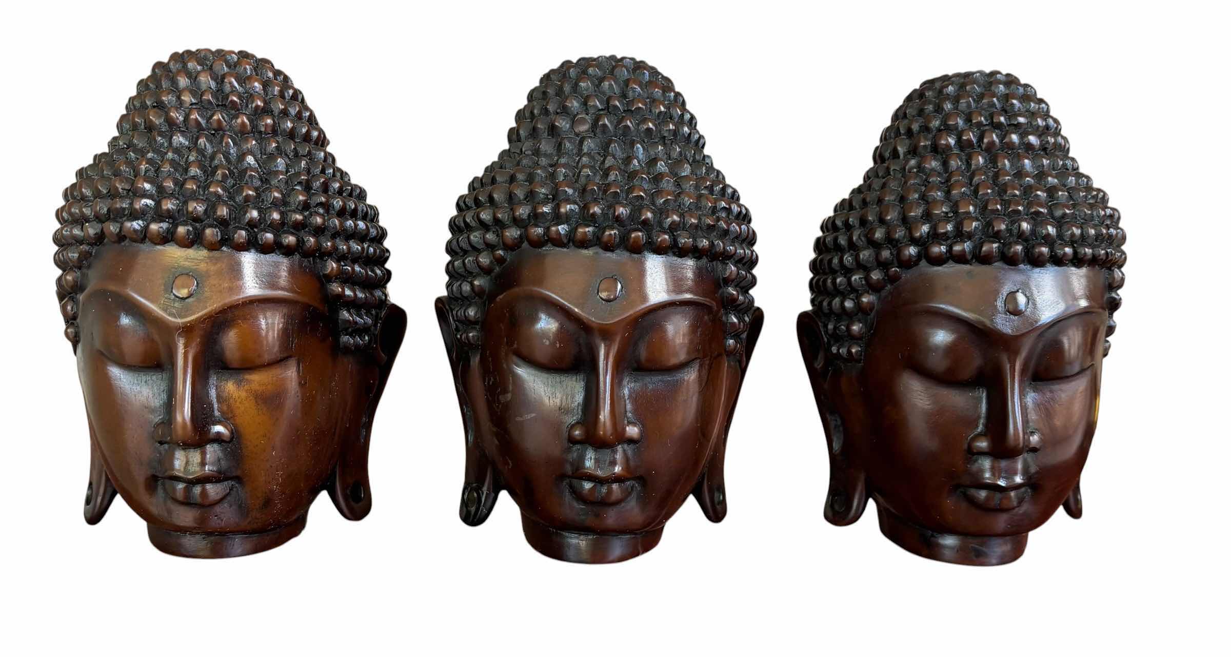 Photo 1 of DECORATIVE BUDDHA HEAD SCULPTURES (3) H5.5”