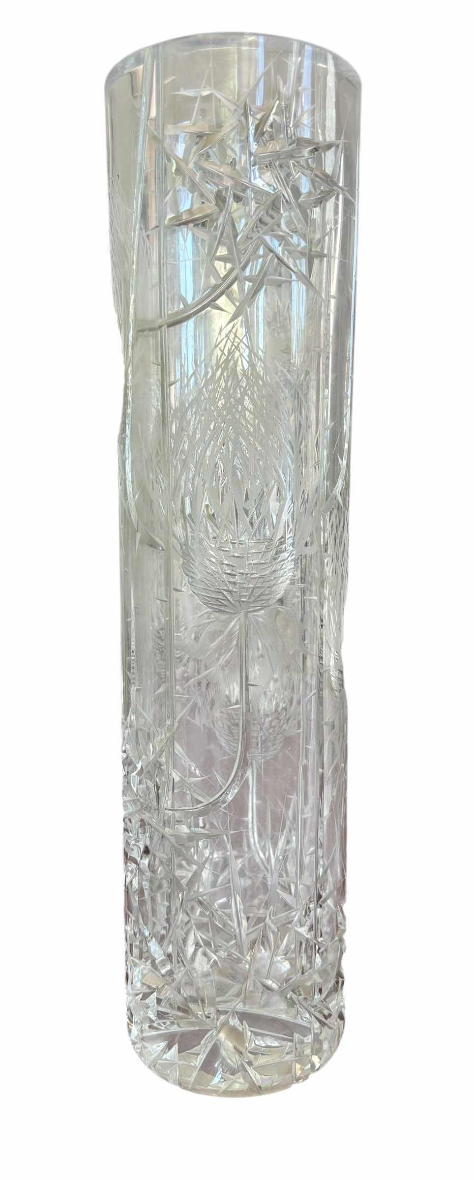 View 1 of JOSEPH SVARC DECO CRYSTAL VASE ENGRAVED CUT GLASS H14” $675