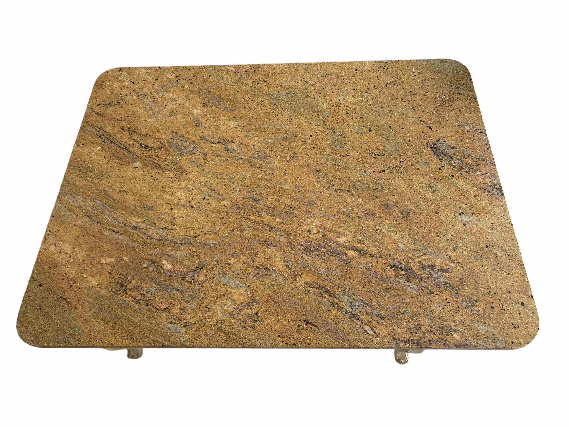 Photo 1 of FRENCH PROVINCIAL STYLE COFFEE TABLE W GRANITE TOP & DISTRESSED CARVED WOODEN BASE 55”X42”H16.5”