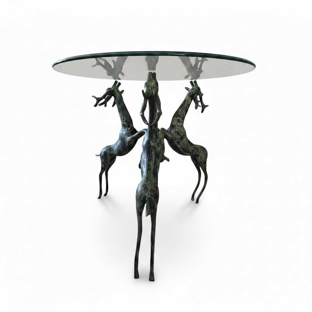 Photo 1 of ROUND GLASS TOP ACCENT TABLE W REARING DARK BRONZE FINISH BASE H24”