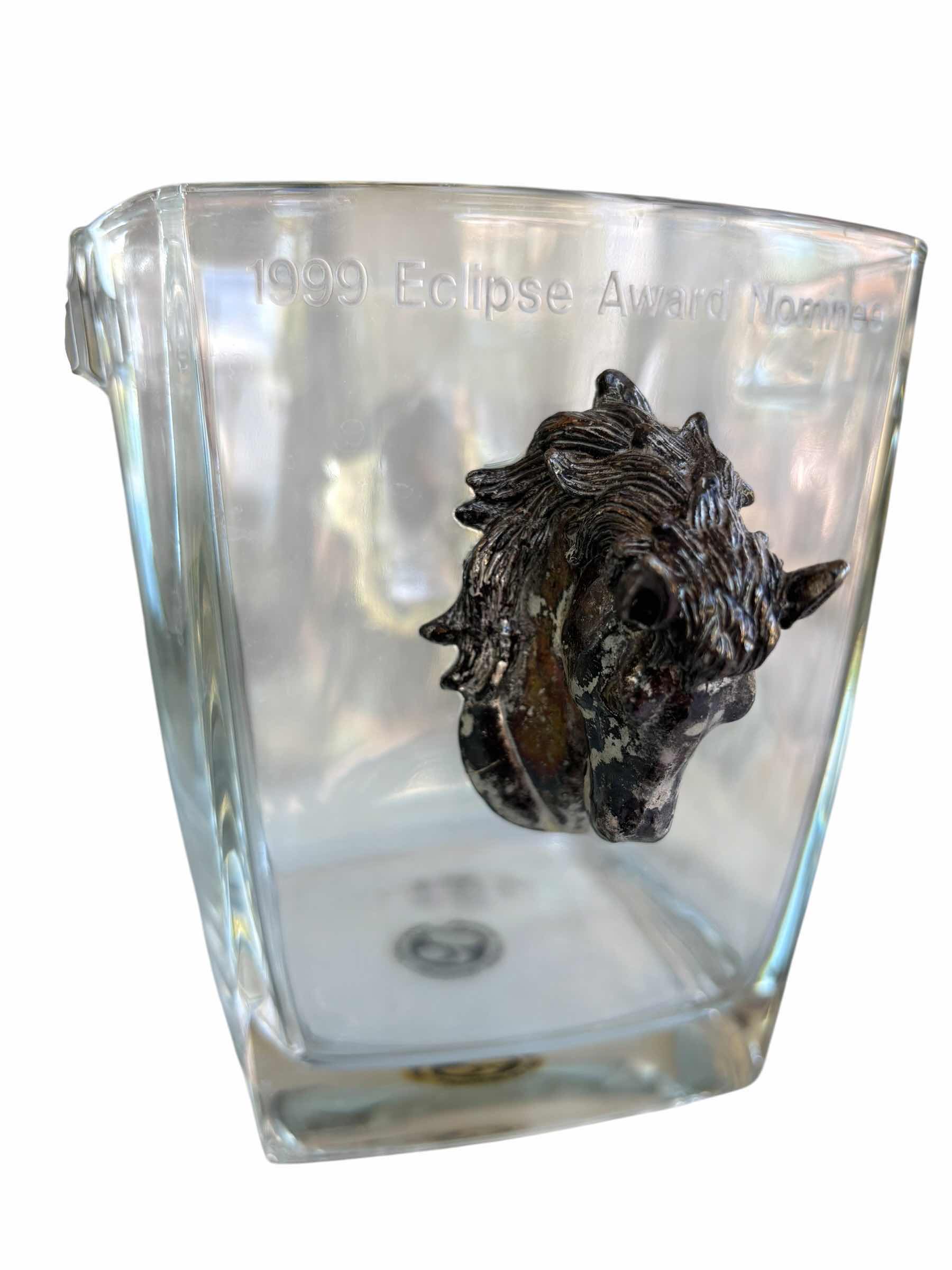 Photo 1 of VINTAGE GLASS ICE BUCKET WITH POLISHED PEWTER HORSE HEADS H6” $450