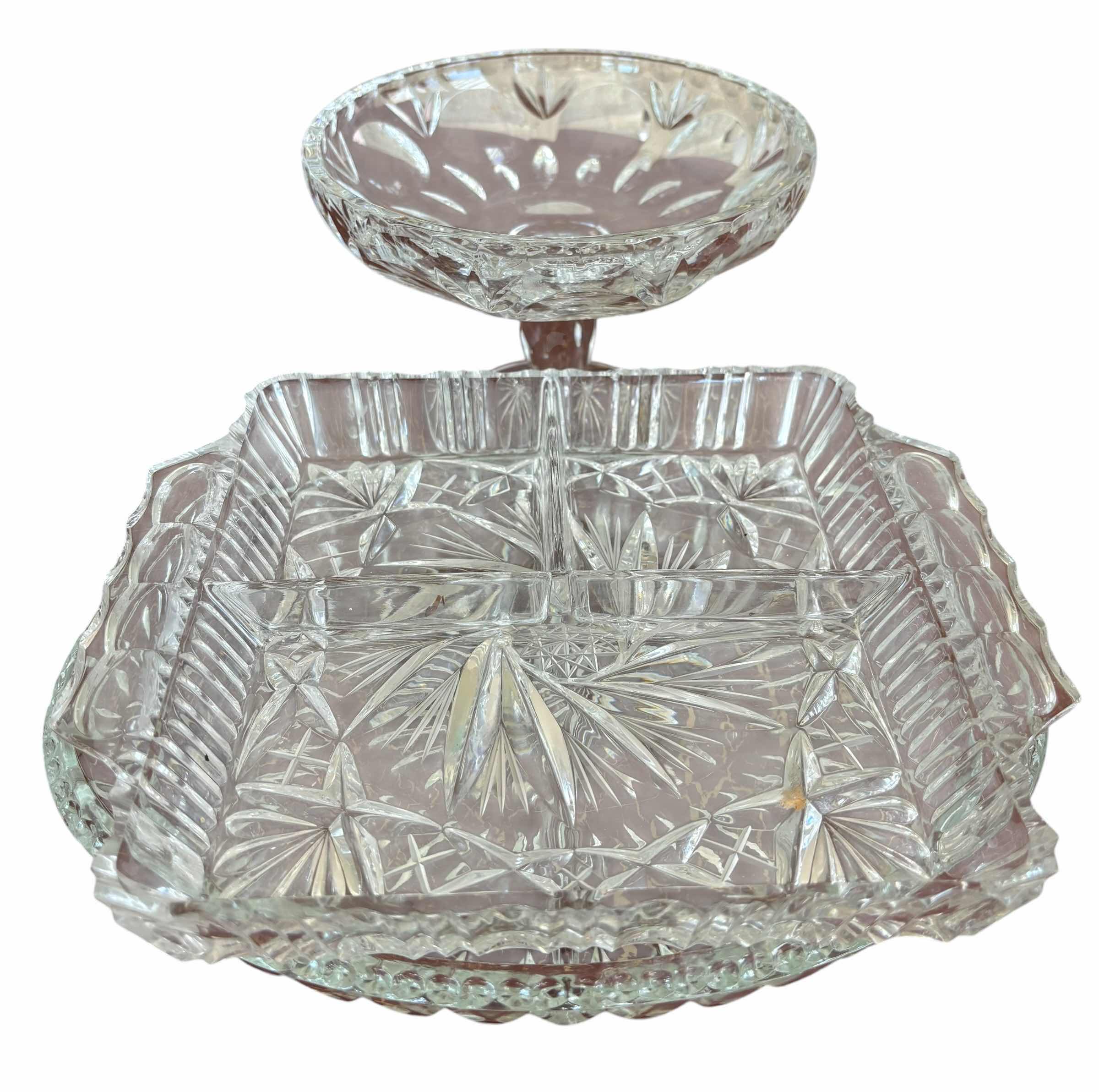 Photo 1 of GLASS SERVING DISHES (2) & CRYSTAL COMPOTE CANDY DISH