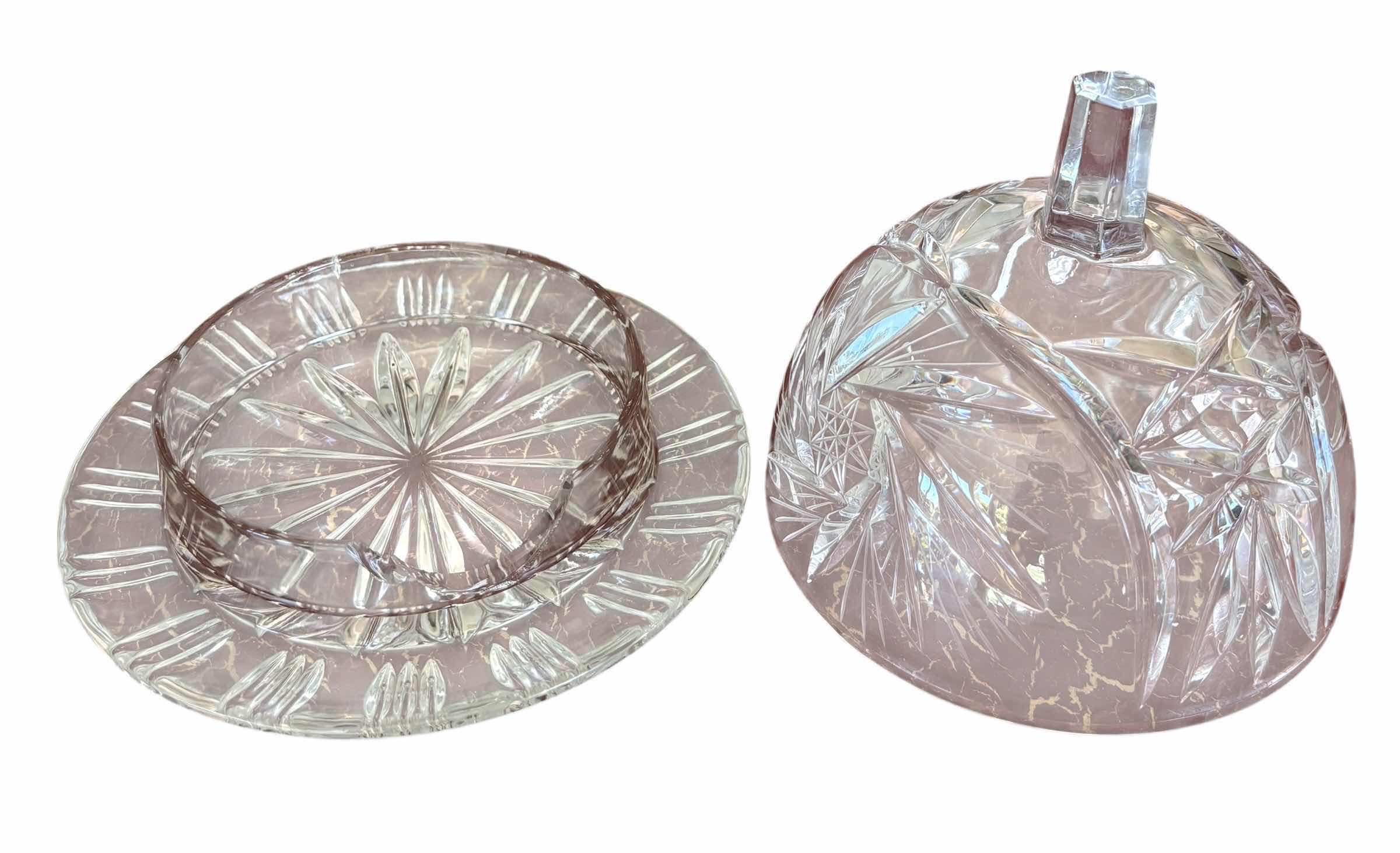 Photo 1 of CRYSTAL ROUND BUTTER DISH, KOSTA BOFA KIRSTEN GLASS BOWL, & VINTAGE MINT BOWLS (3)
