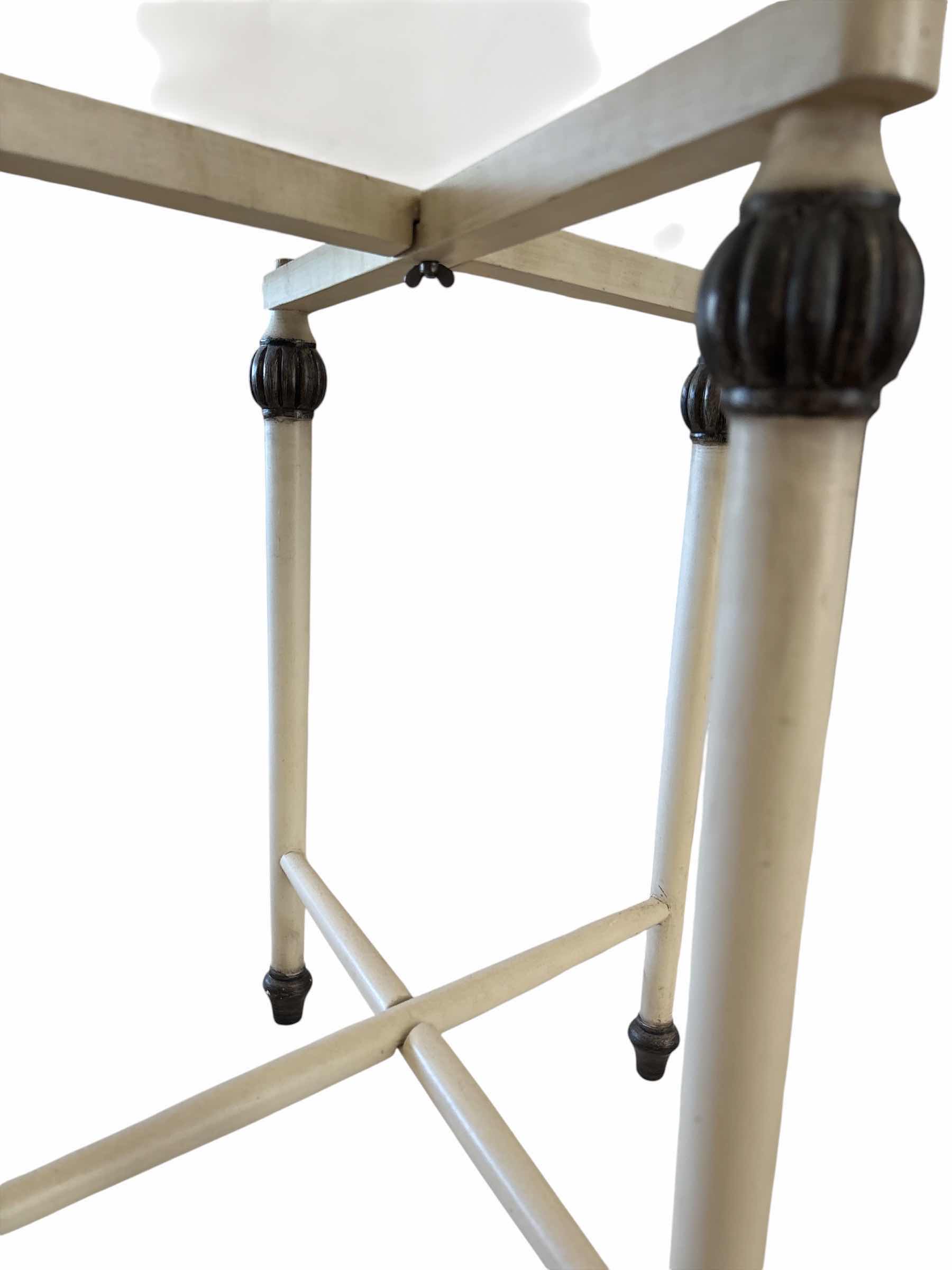 Photo 1 of VINTAGE ROUND GLASS TOP ACCENT TABLE W CREAM-PAINTED BASE H30”