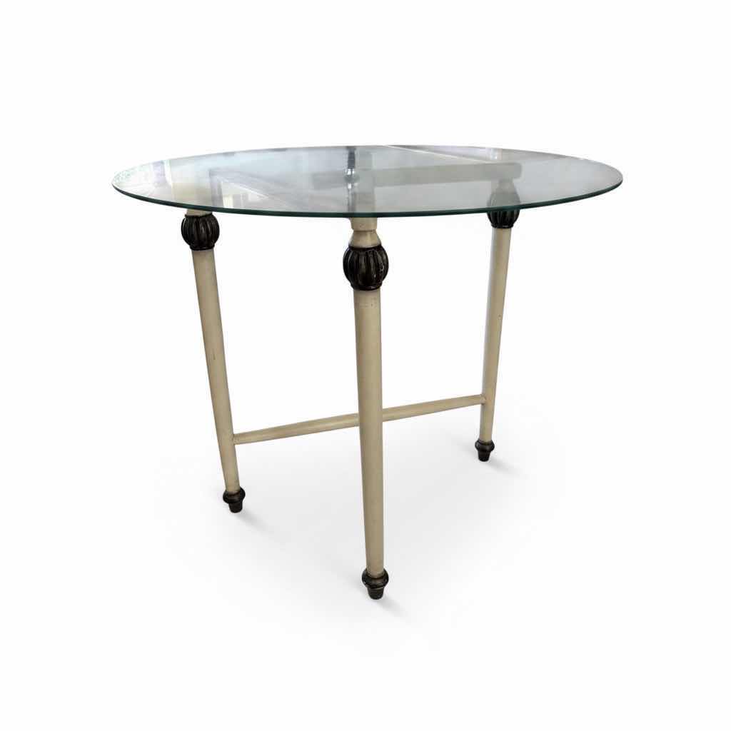 Photo 1 of VINTAGE ROUND GLASS TOP ACCENT TABLE W CREAM-PAINTED BASE H30”