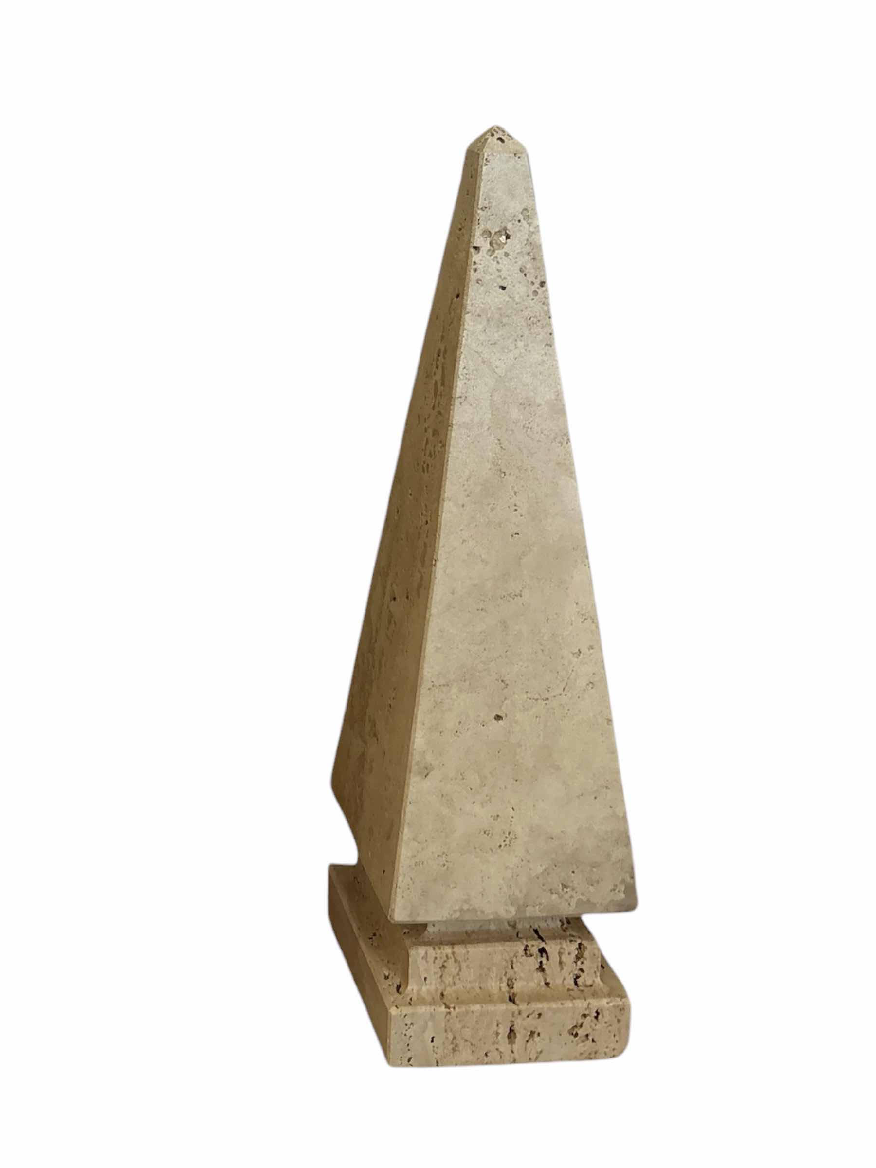 Photo 1 of (3)PCS VINTAGE ITALIAN TRAVERTINE OBELISK BEIGE STONE SCULPTURES TALLEST H20”