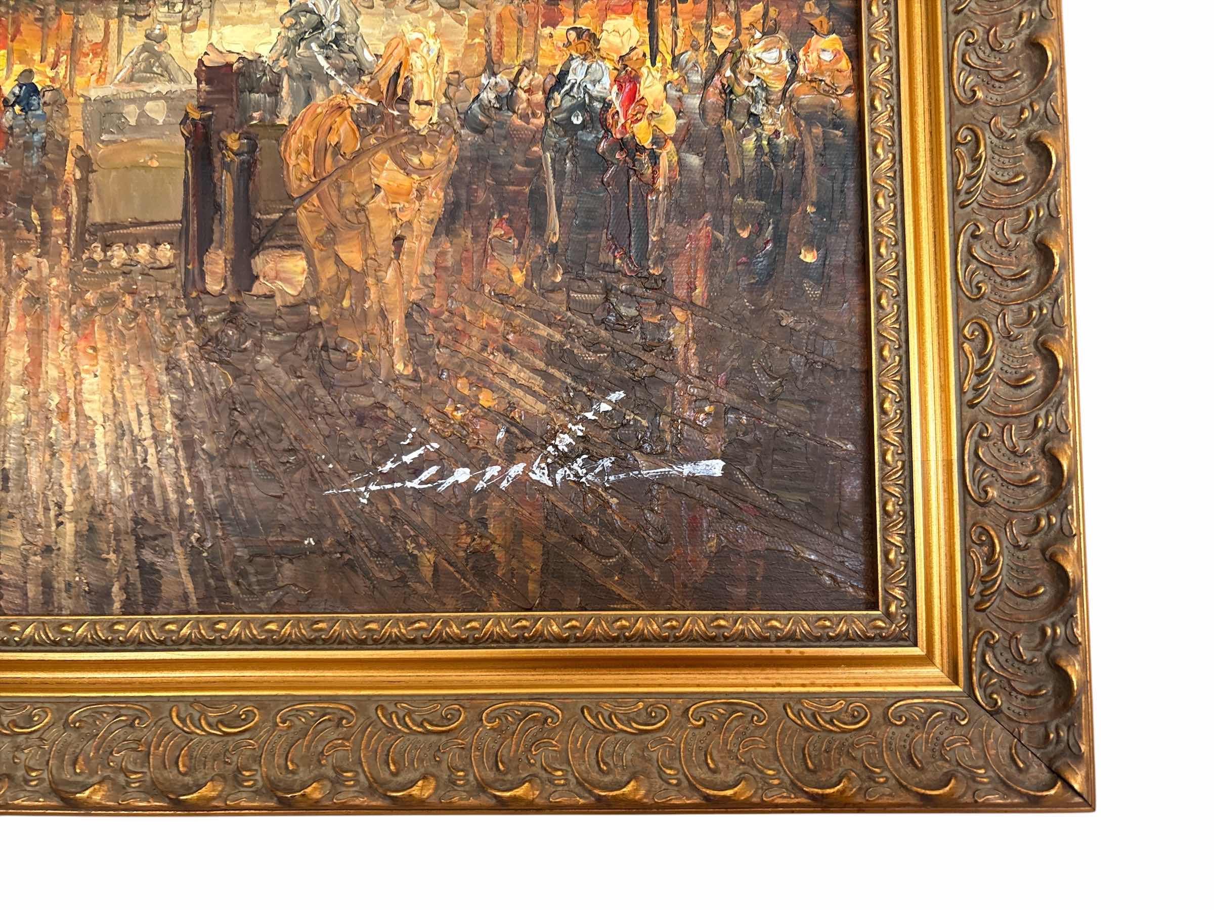 Photo 1 of VINTAGE FRAMED ART ORIGINAL SIGNED FRAMED ART PARISIAN STREET SCENE W EIFFEL TOWER OIL PAINTING SIGNED 28”X24”