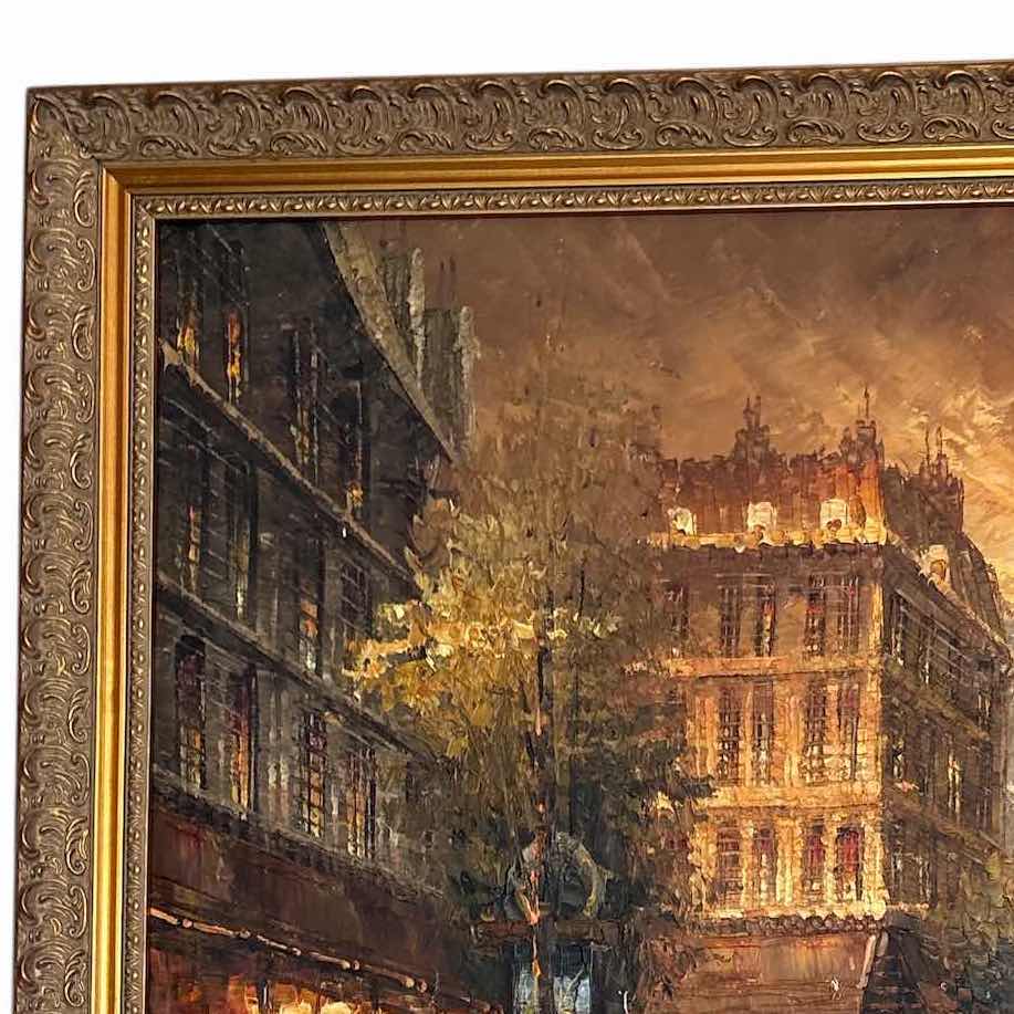 Photo 1 of VINTAGE FRAMED ART ORIGINAL SIGNED FRAMED ART PARISIAN STREET SCENE W EIFFEL TOWER OIL PAINTING SIGNED 28”X24”