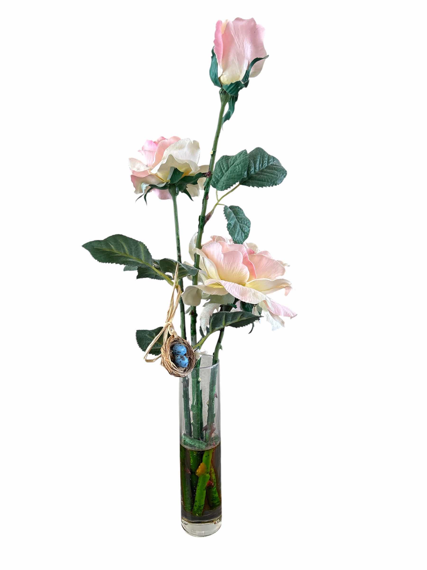 Photo 1 of (2)PCS FAUX FLORAL ARRANGEMENT IN GLASS VASES H13”