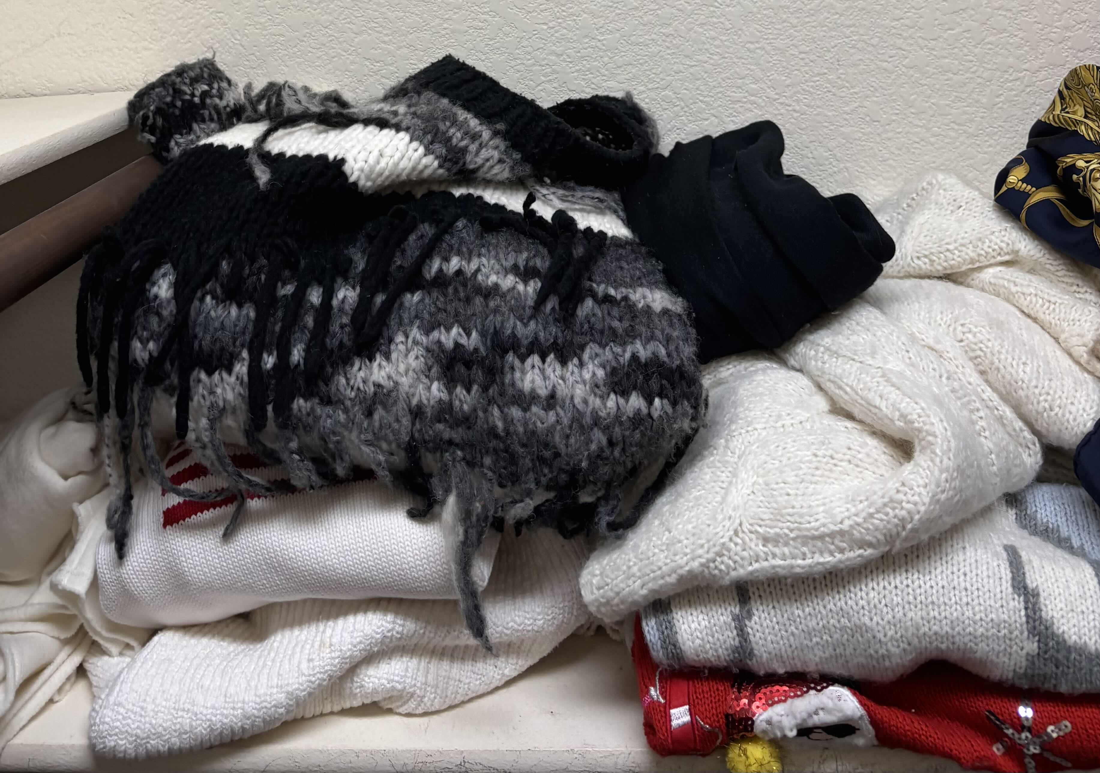 Photo 1 of CONTENTS OF SHELF: SWEATERS & SCARVES