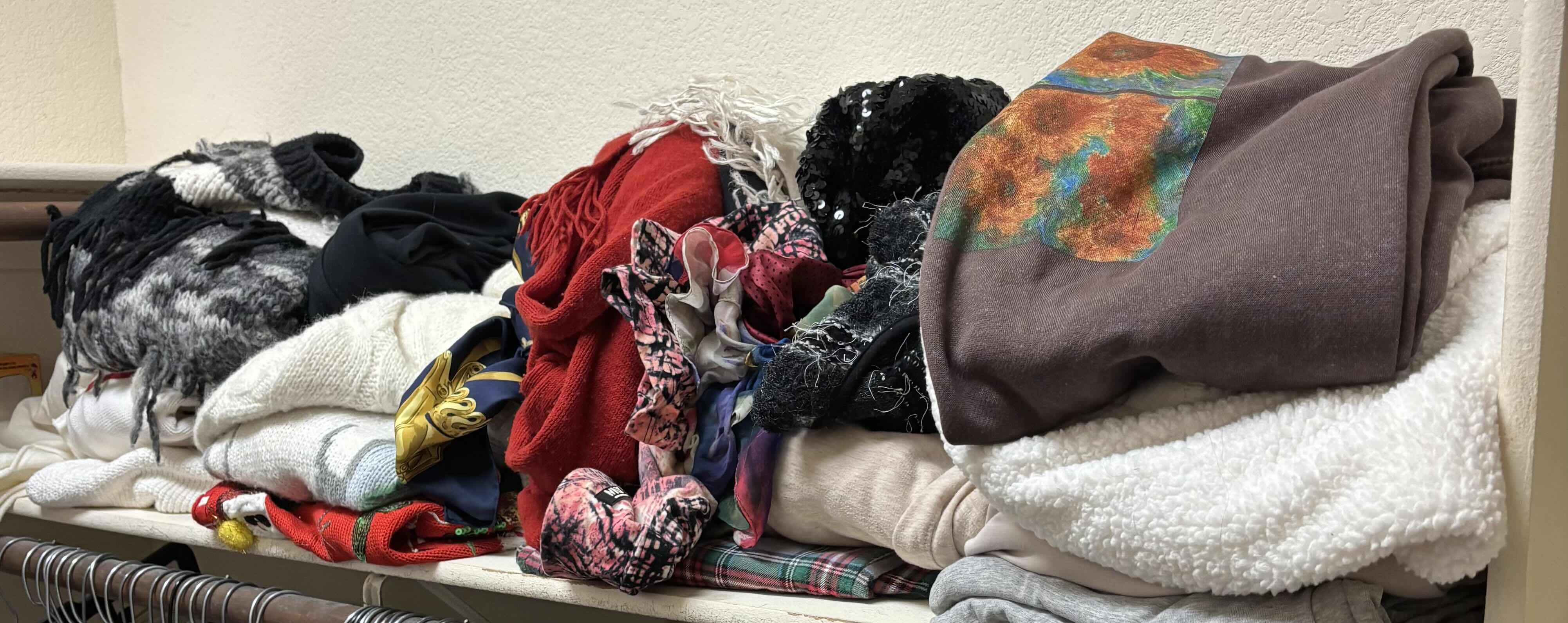 Photo 1 of CONTENTS OF SHELF: SWEATERS & SCARVES