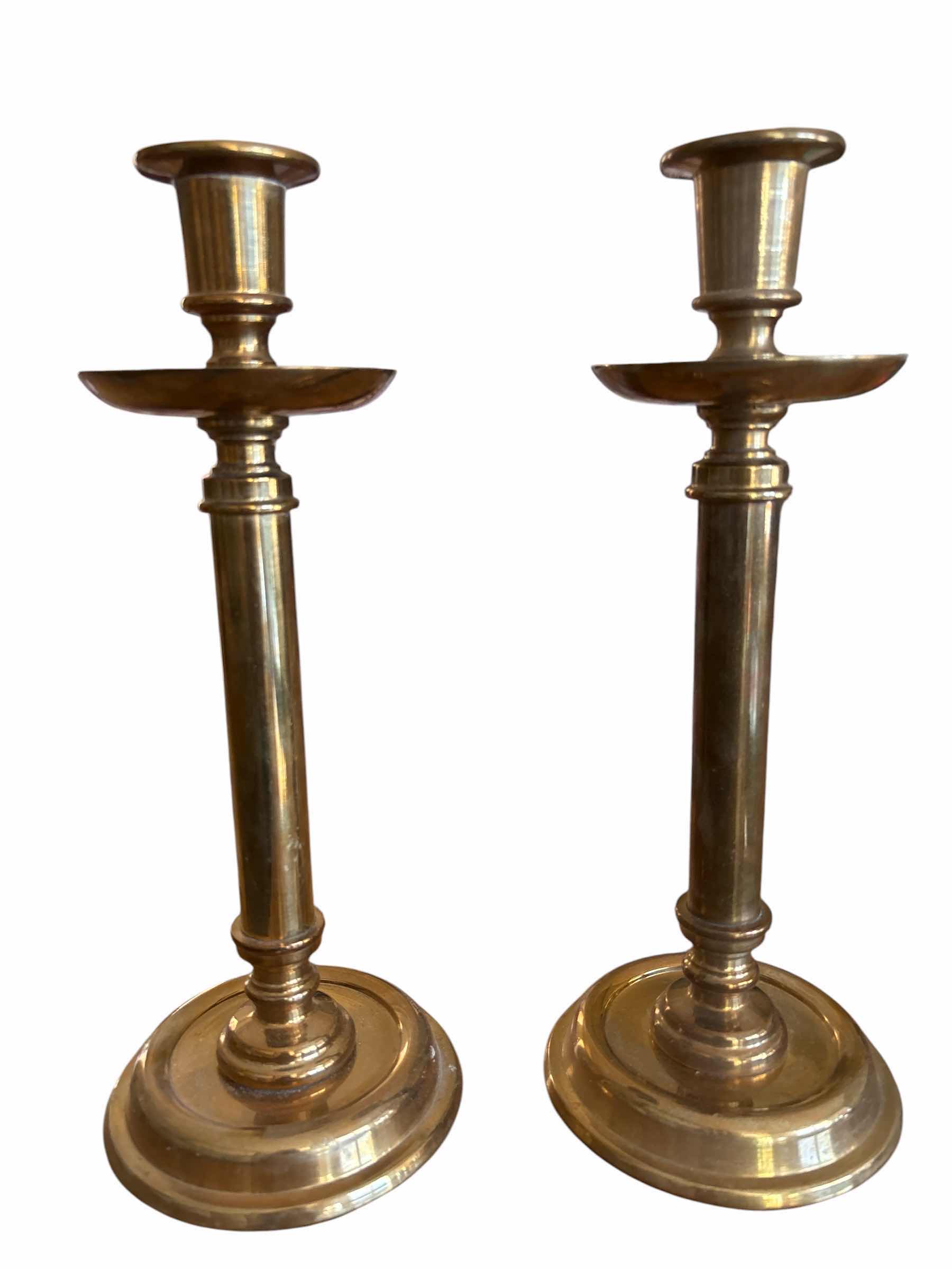Photo 1 of (2)PCS VINTAGE BRASS CANDLESTICK HOLDERS H12”