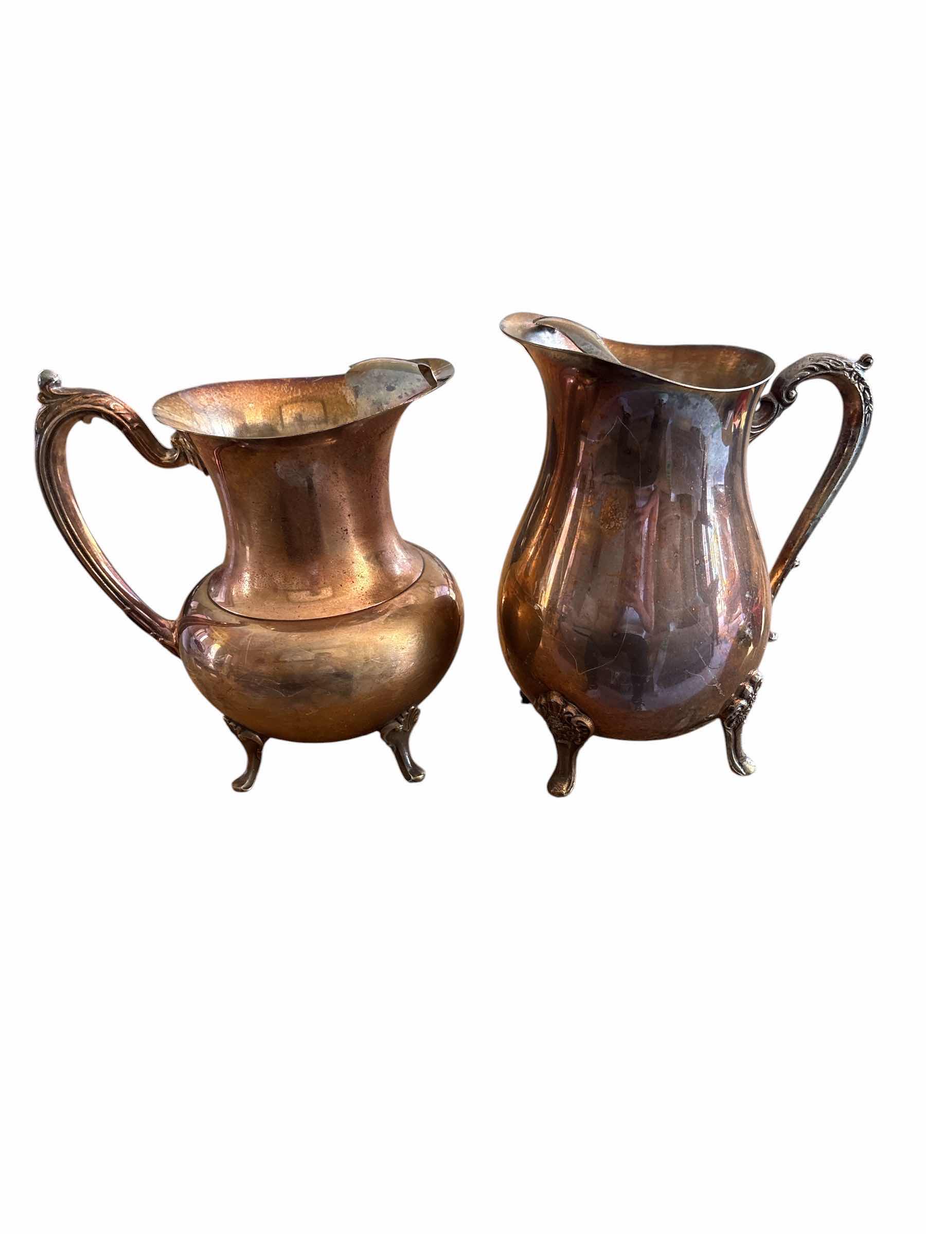 Photo 1 of (2)PCS VINTAGE SILVER PLATED FOOTED PITCHER H9”