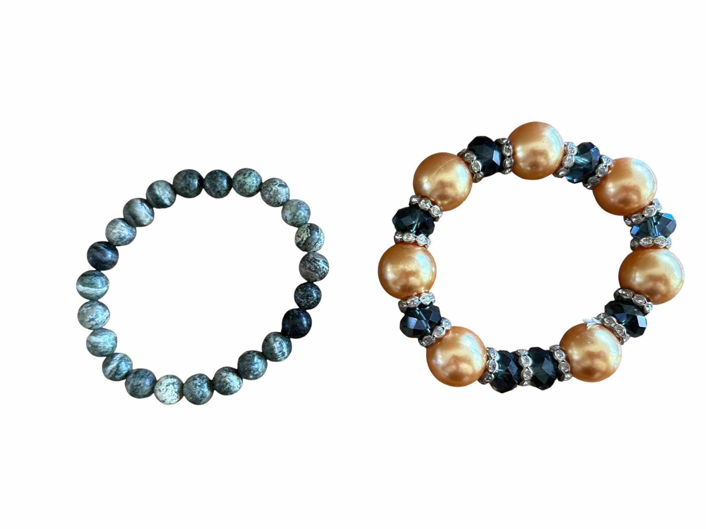 Photo 1 of (5)PCS FASHION JEWELRY BEADED GEMSTONE STRETCH BRACELETS-JASPER AND TIGER'S EYE