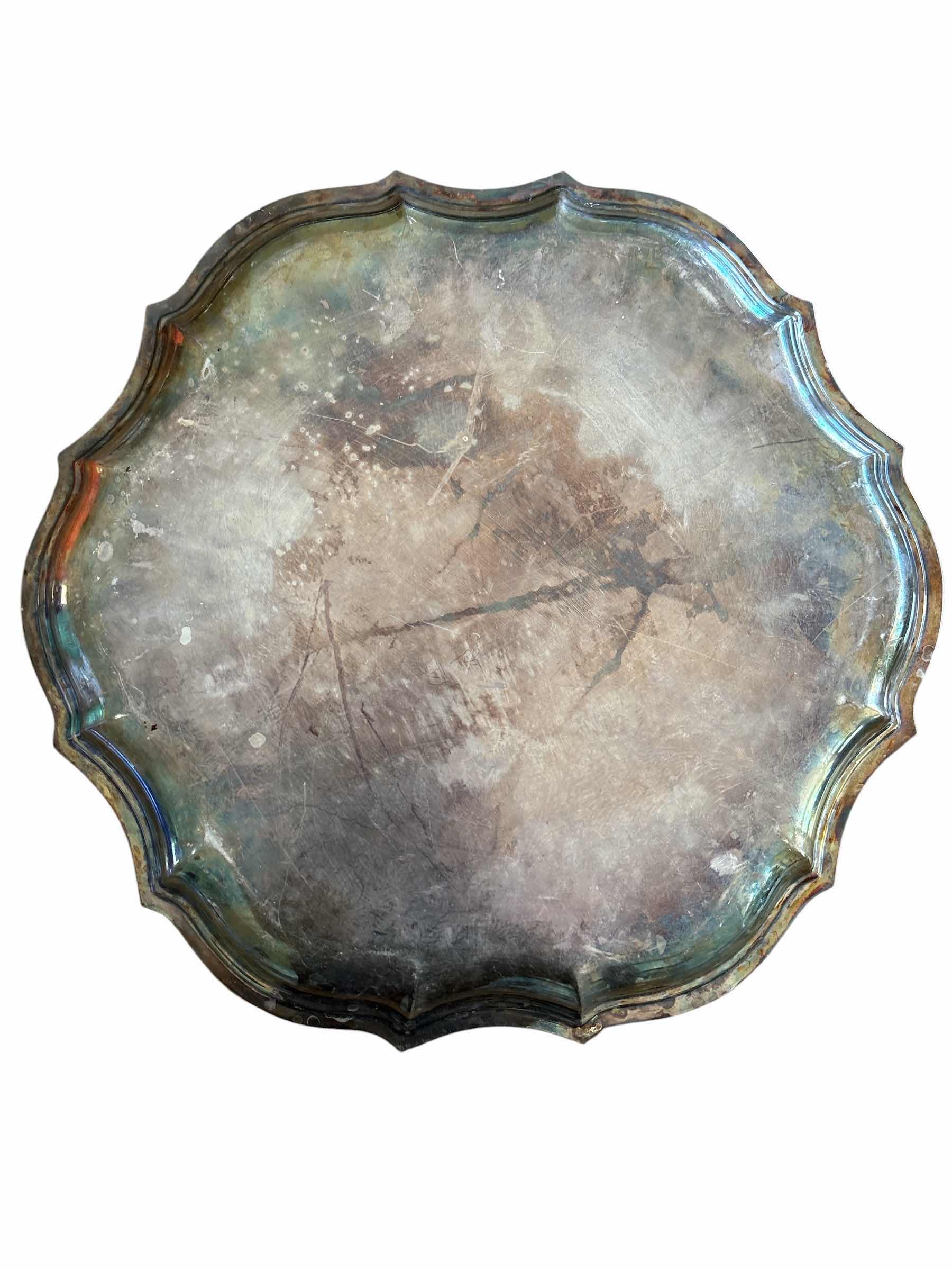Photo 1 of VINTAGE SILVERPLATE SERVING TRAY MADE IN ENGLAND W SOLID ORNATE TRIM H13.5”