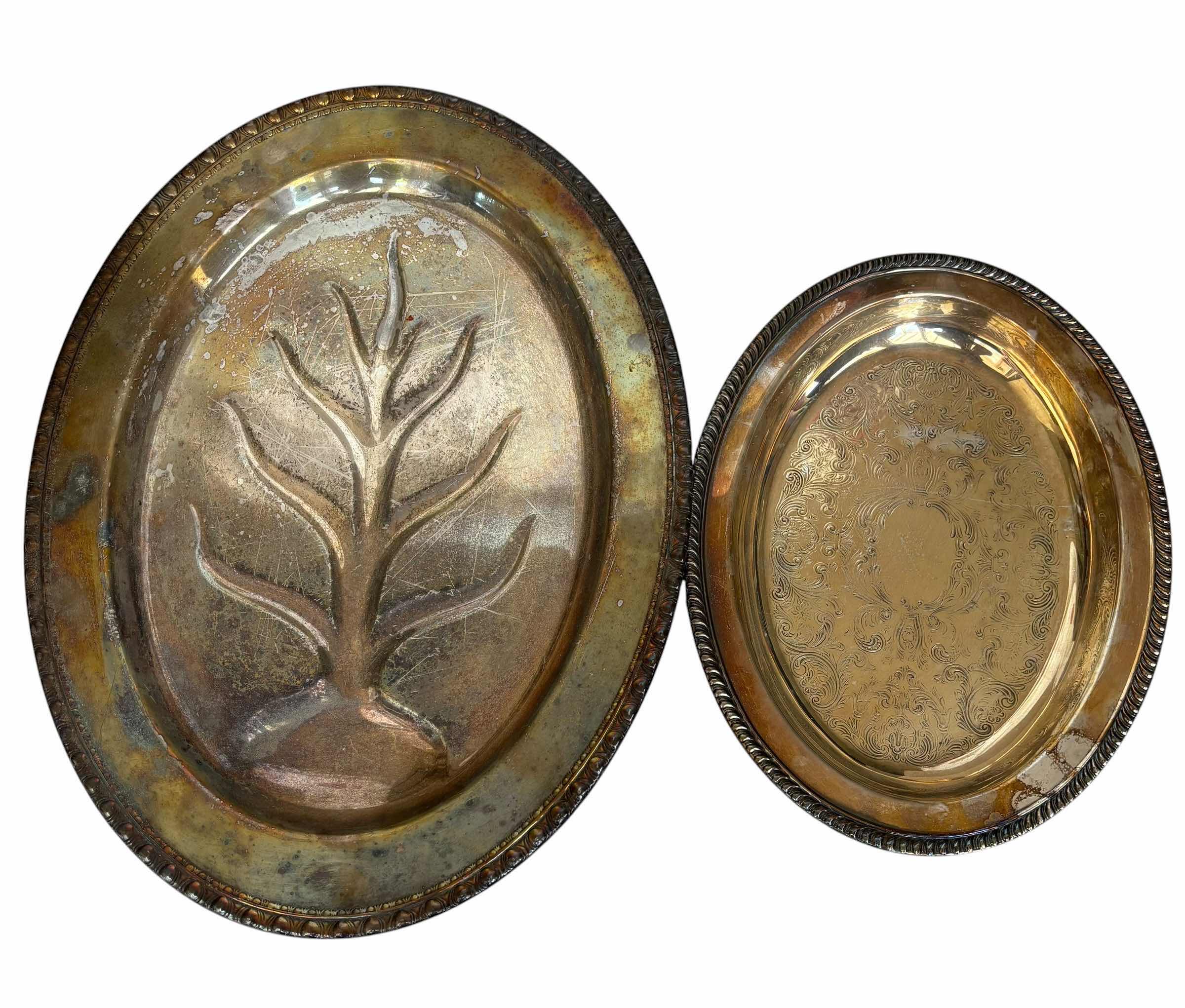 Photo 1 of VINTAGE SILVERPLATED MEAT SERVING PLATTER & VINTAGE SILVERPLATED OVAL SERVING TRAY
