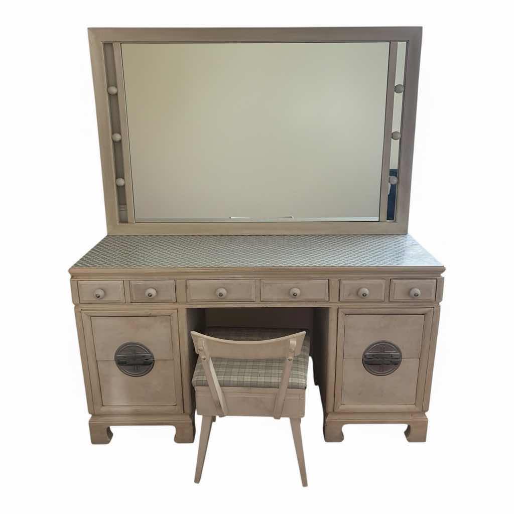 Photo 1 of CREAM RUSTIC WOOD VANITY WITH MIRROR AND CHAIR 54”X19”H30”