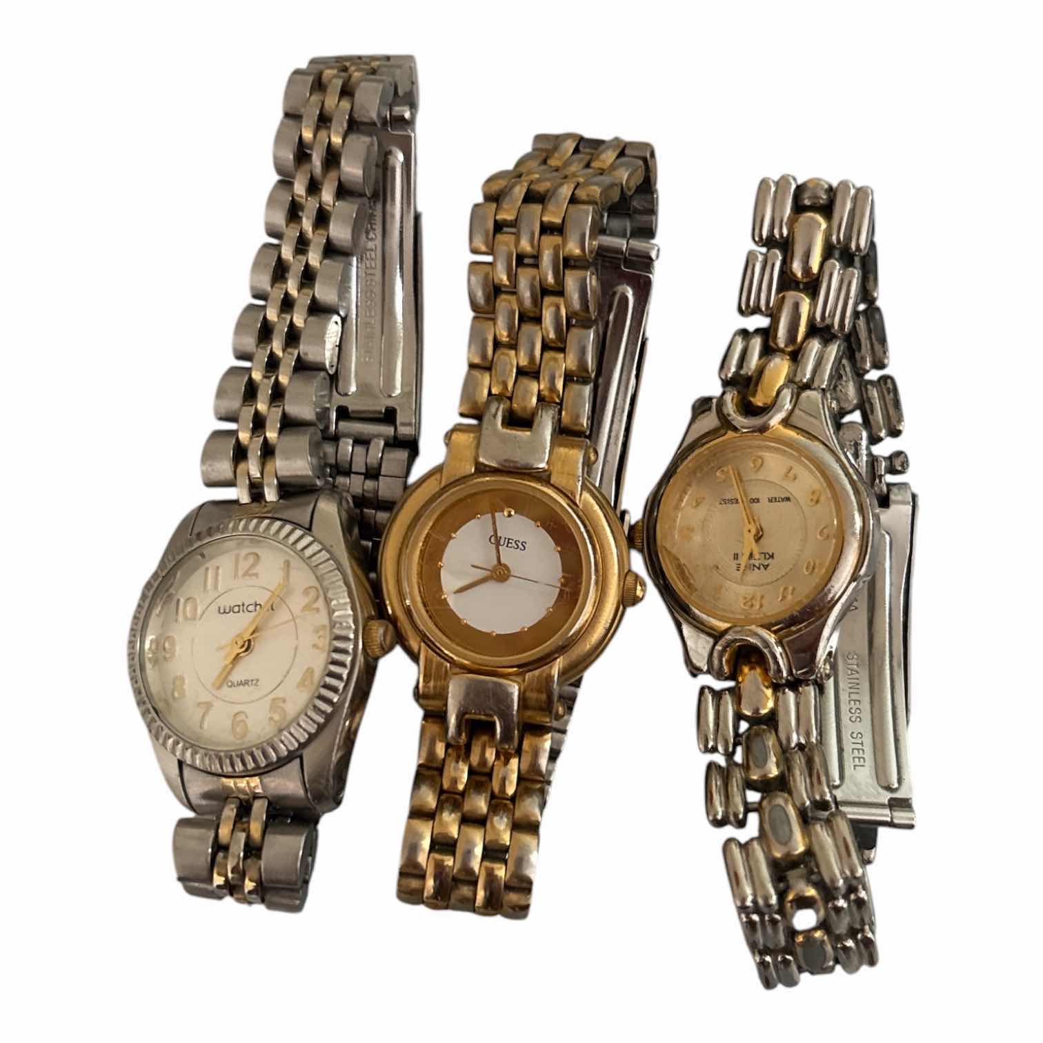 Photo 1 of (5)PCS VINTAGE GOLD/SILVER STYLE WOMENS WATCHES- TIMEX,GUESS AND MORE