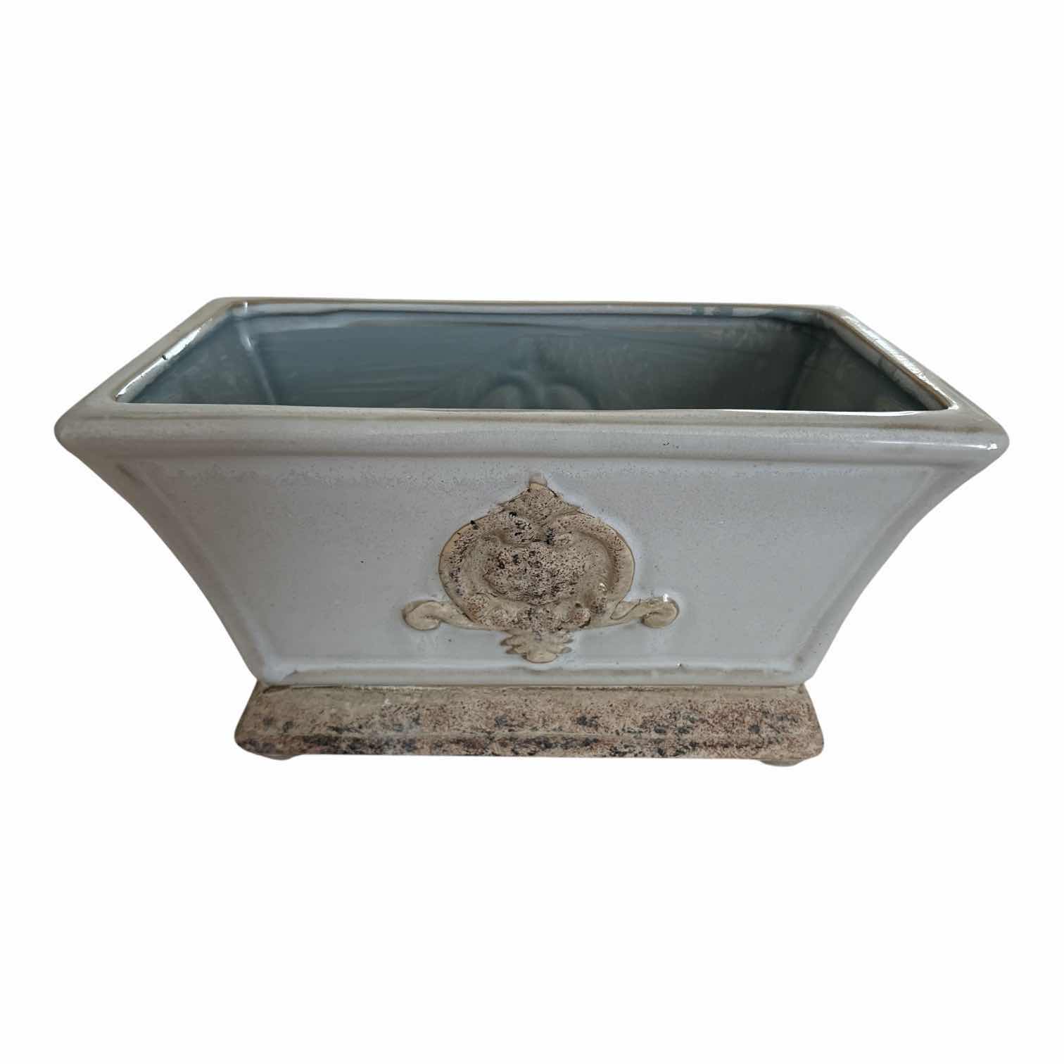 Photo 1 of (2)PCS GREEN CERAMIC VASE AND FLORAL RECTANGULAR VASE H17”